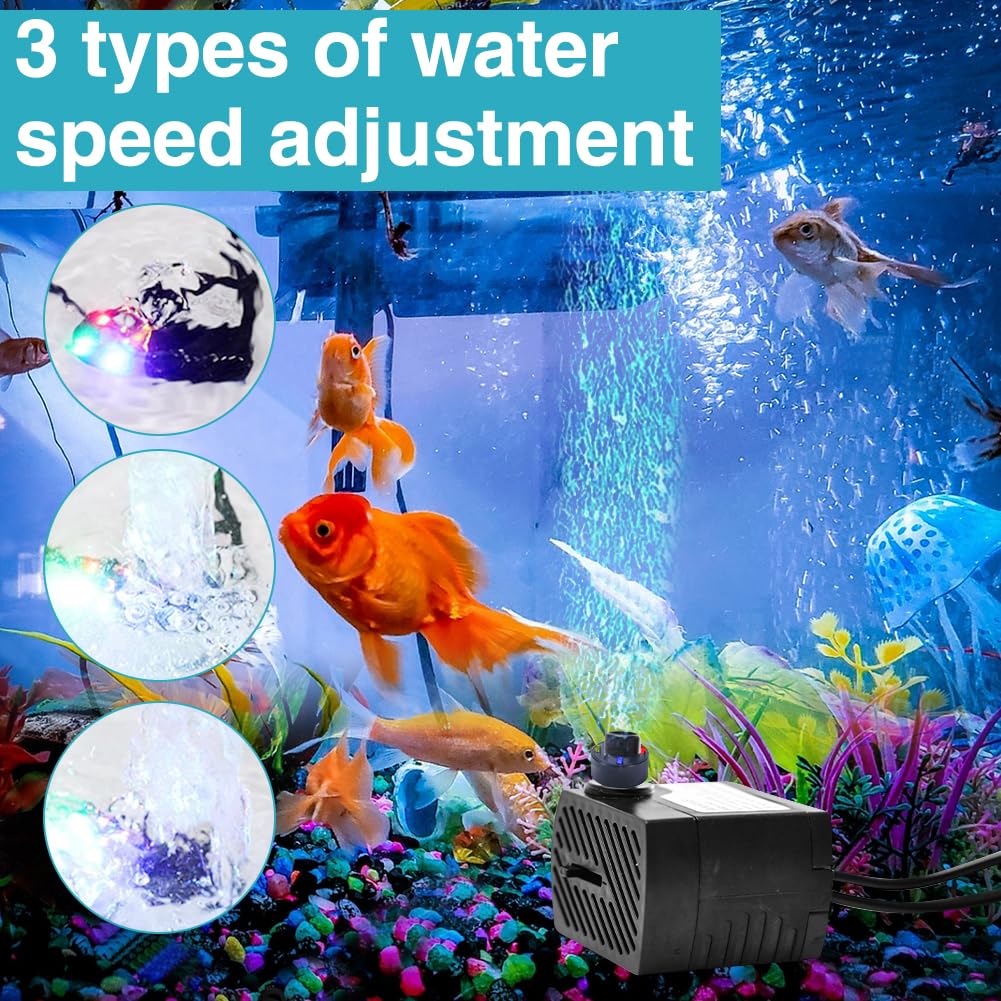 2 Stück 5W Mini Aquarium Wasserpumpe mit 4 LED Licht 350L/H 3.5W, Teichpumpe Tauchpumpen für Aquarium Teich, Steingarten, Brunnen, Garten Tauchwasserpumpe, Max Förderhöhe 0.85m