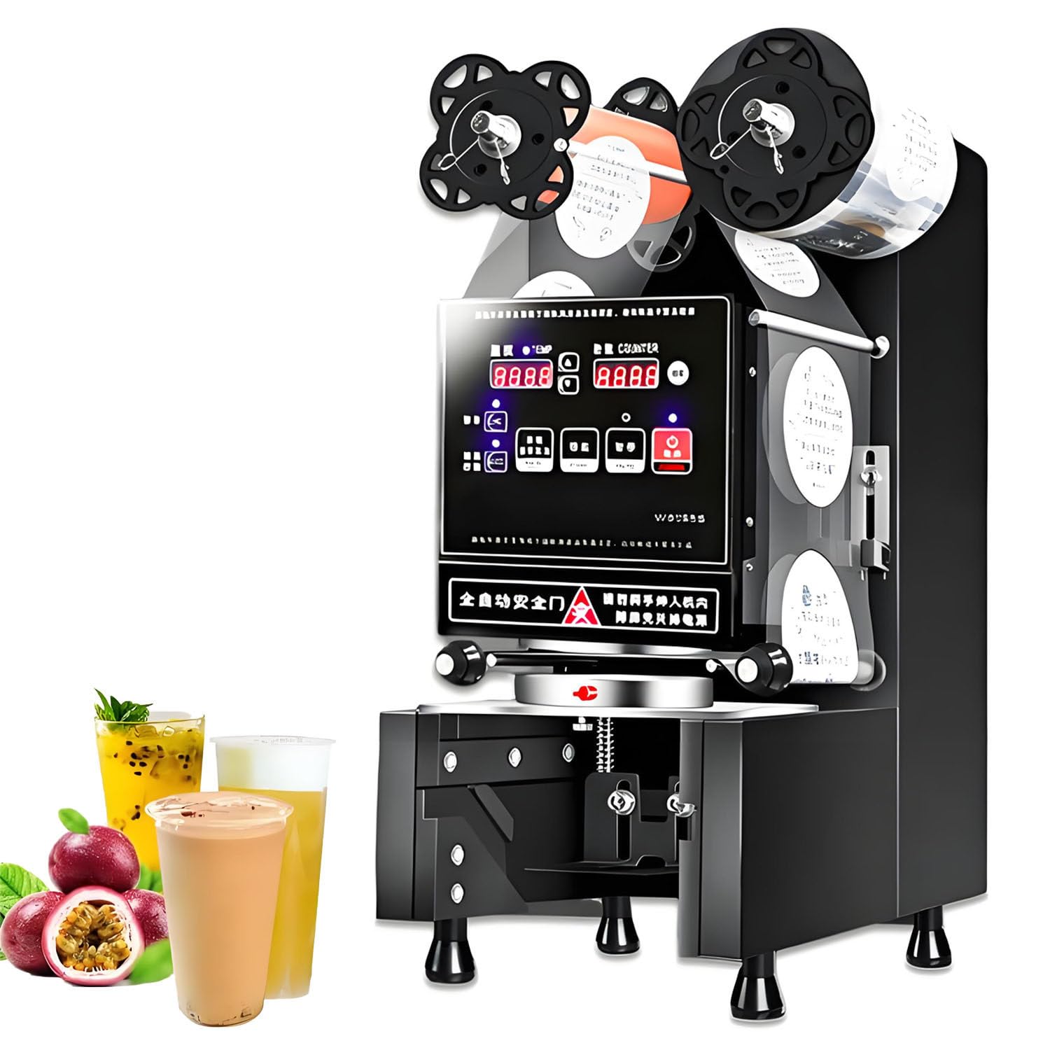 AiODiO Automatic Cup Sealing Machine，Compatible with 90mm and 95mm Cups, Seals 500-650 Cups/Hour, Leak-Free Technology, with LCD Counter，for Milk Tea, Coffee & Smoothies Black