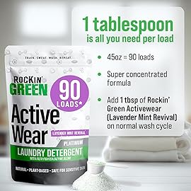 Rockin\' Green Laundry Detergent, Plant based, All Natural Laundry Detergent Powder, Vegan and Biodegradable Odor Fighter, Safe for Sensitive Skin (Active Wear 90 Loads - Lavender Mint)