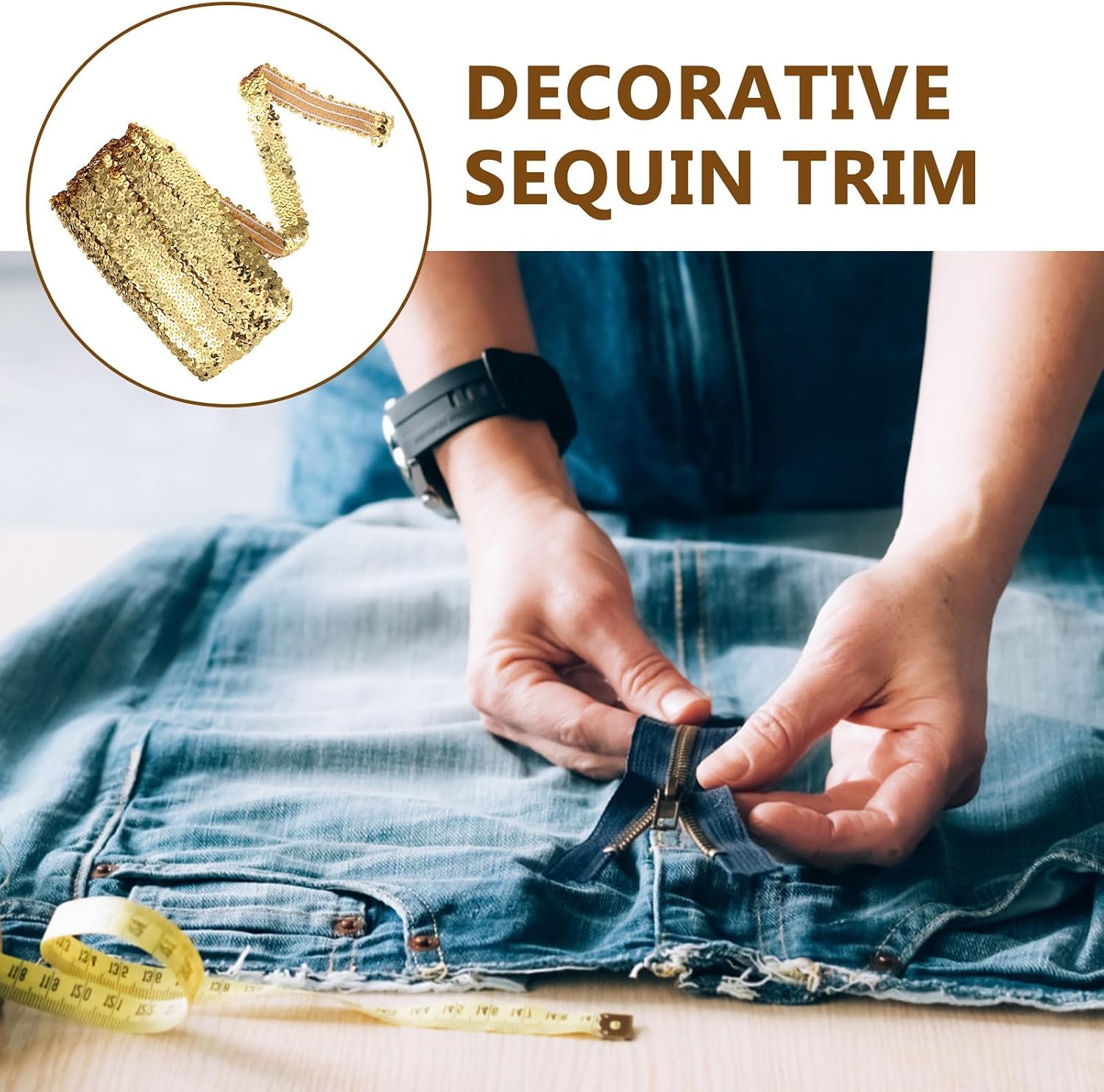 3cm Light Gold Sequin Elastic Waistband Sparkling Trim for DIY Clothing Sewing Craft Supplies Costume Embellishment