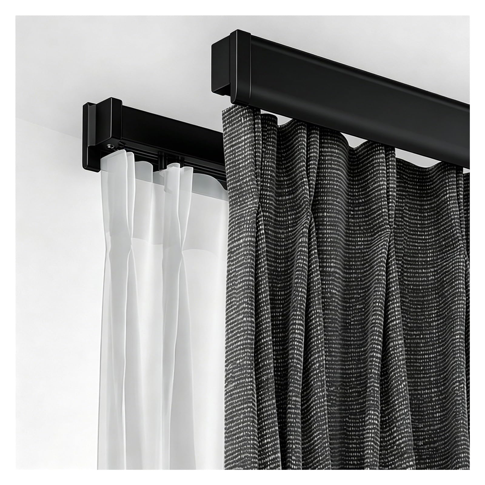 Double Curtain Rail Box Valance Frame, Cornice Board Window Valance Modern, Blackout Curtains Pelmet Panel for Bedroom Living Room(Black,60in/152.4cm)