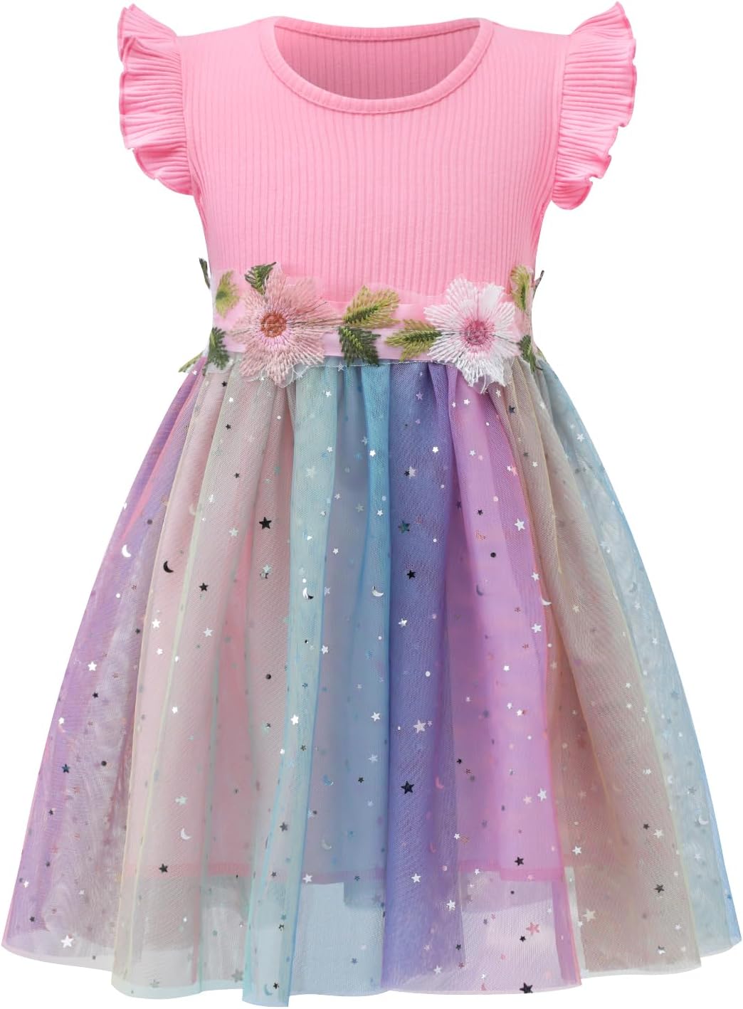 HILEELANG Little Flower Girl Tulle Tutu Dress Easter Cotton Ribbed Birthday Wedding Party Princess Dresses