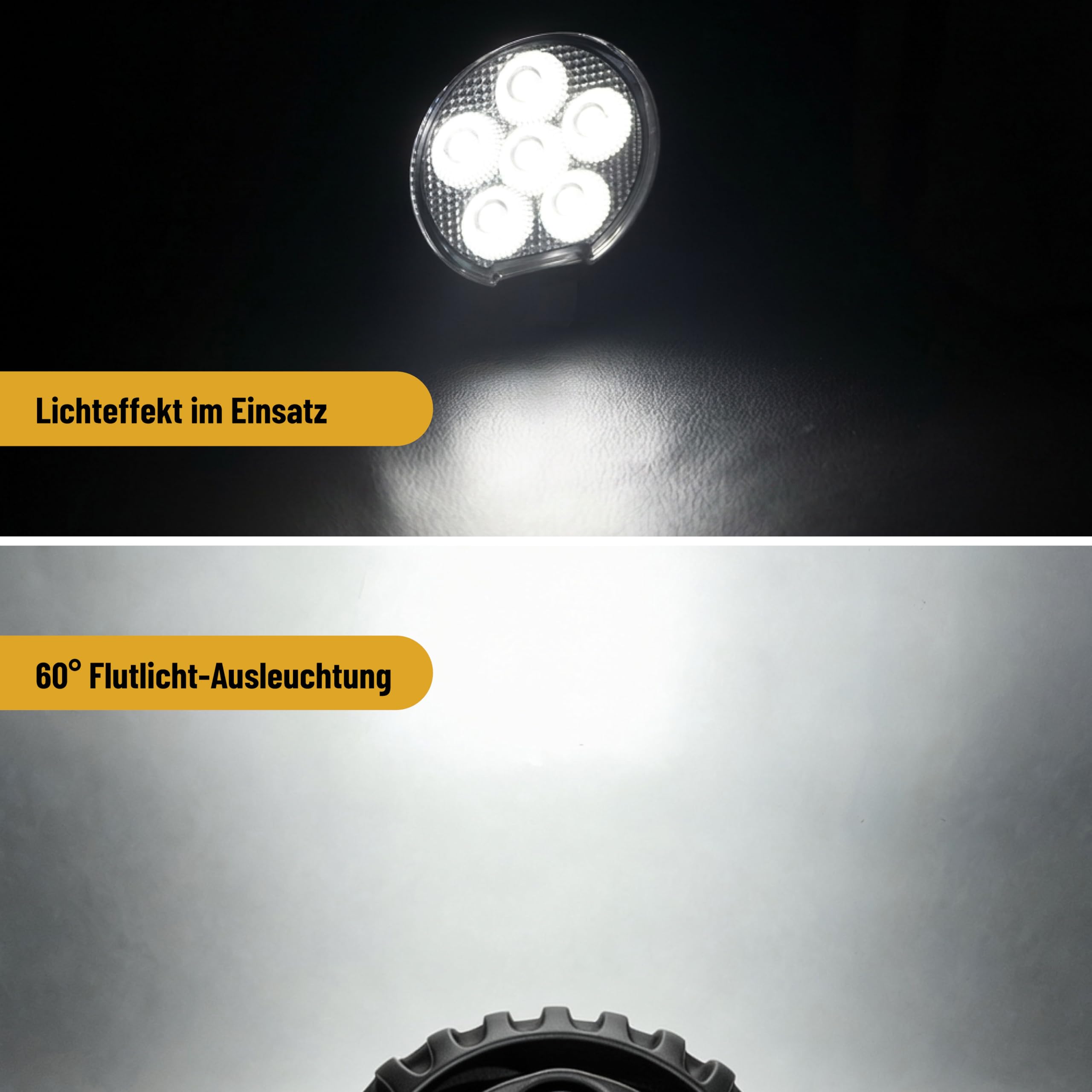 Arbeitsscheinwerfer LED 12V 24V für Traktor LKW Bagger, Rundes LED Arbeitslicht 24W 2400 Lumen Flutlicht, IP68 Wasserdicht, ECE R10, Aluminium Gehäuse, 6000K Kaltweiß