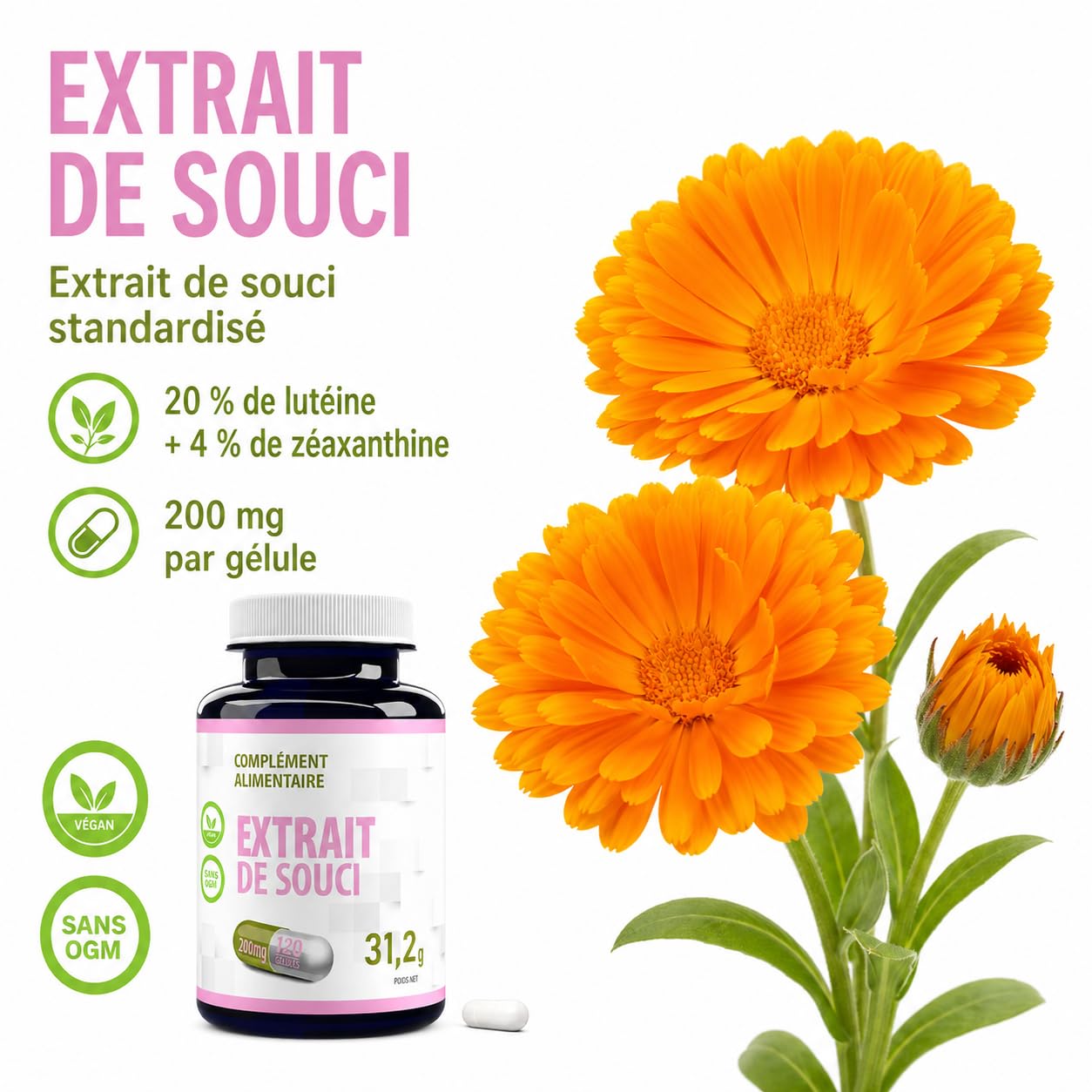 Hepatica Lutéine | 40 mg & Zéaxanthine 8 mg | extrait de souci 200 mg | 120 gélules végétales | Tagetes erecta | GMP & Testé en Laboratoire Indépendant