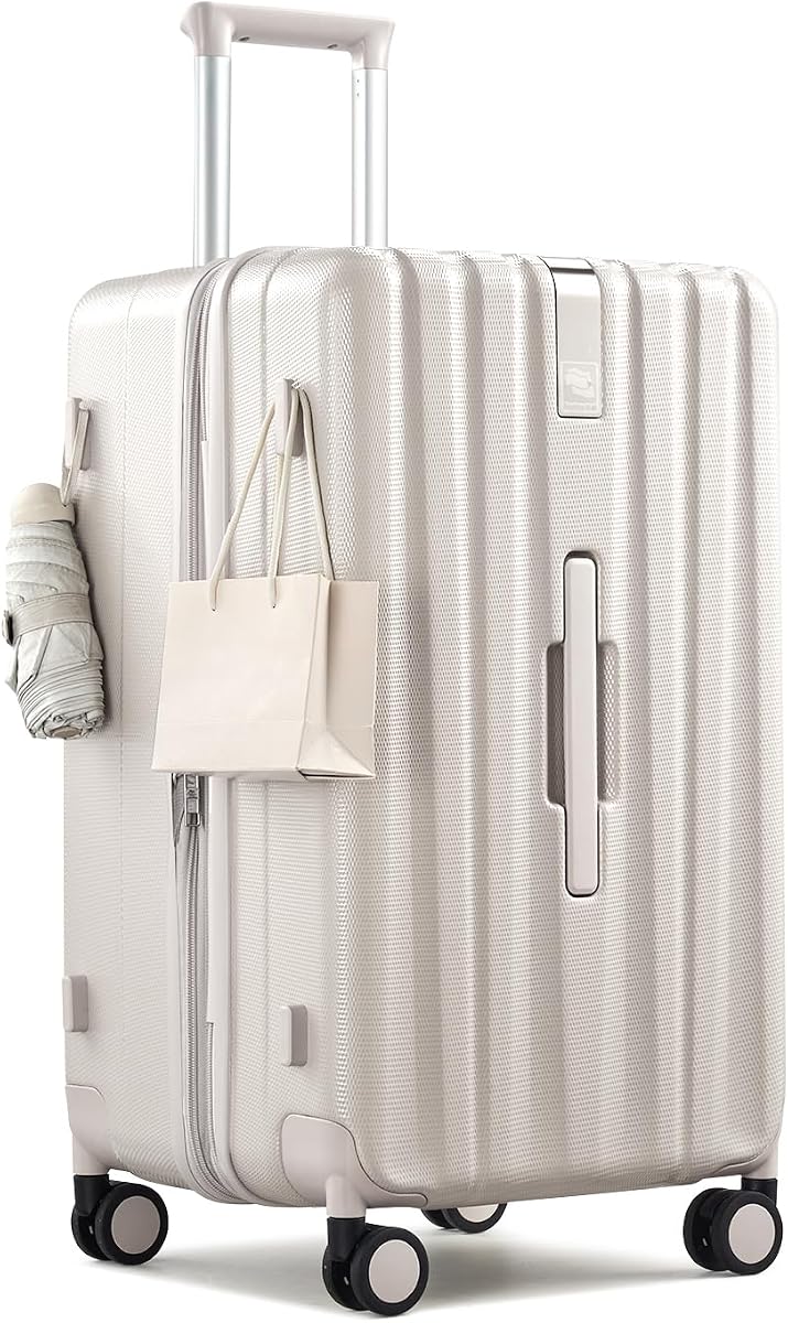 Maletas grandes expandibles de 24 pulgadas con ruedas, maletas medianas a cuadros, maletas rígidas, maleta extra grande con cerradura para mujeres y hombres (blanco marfil)