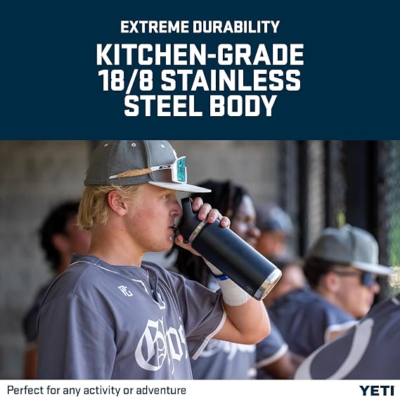 YETI Rambler 26 oz (769 ml) Stainless Steel Water Bottle with Straw Cap (Navy) – Insulated Drinks Bottle with 100% Leakproof Straw Cap –