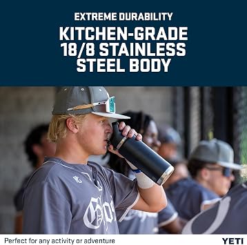 YETI Rambler 26 oz (769 ml) Stainless Steel Water Bottle with Straw Cap (Navy) – Insulated Drinks Bottle with 100% Leakproof Straw Cap –