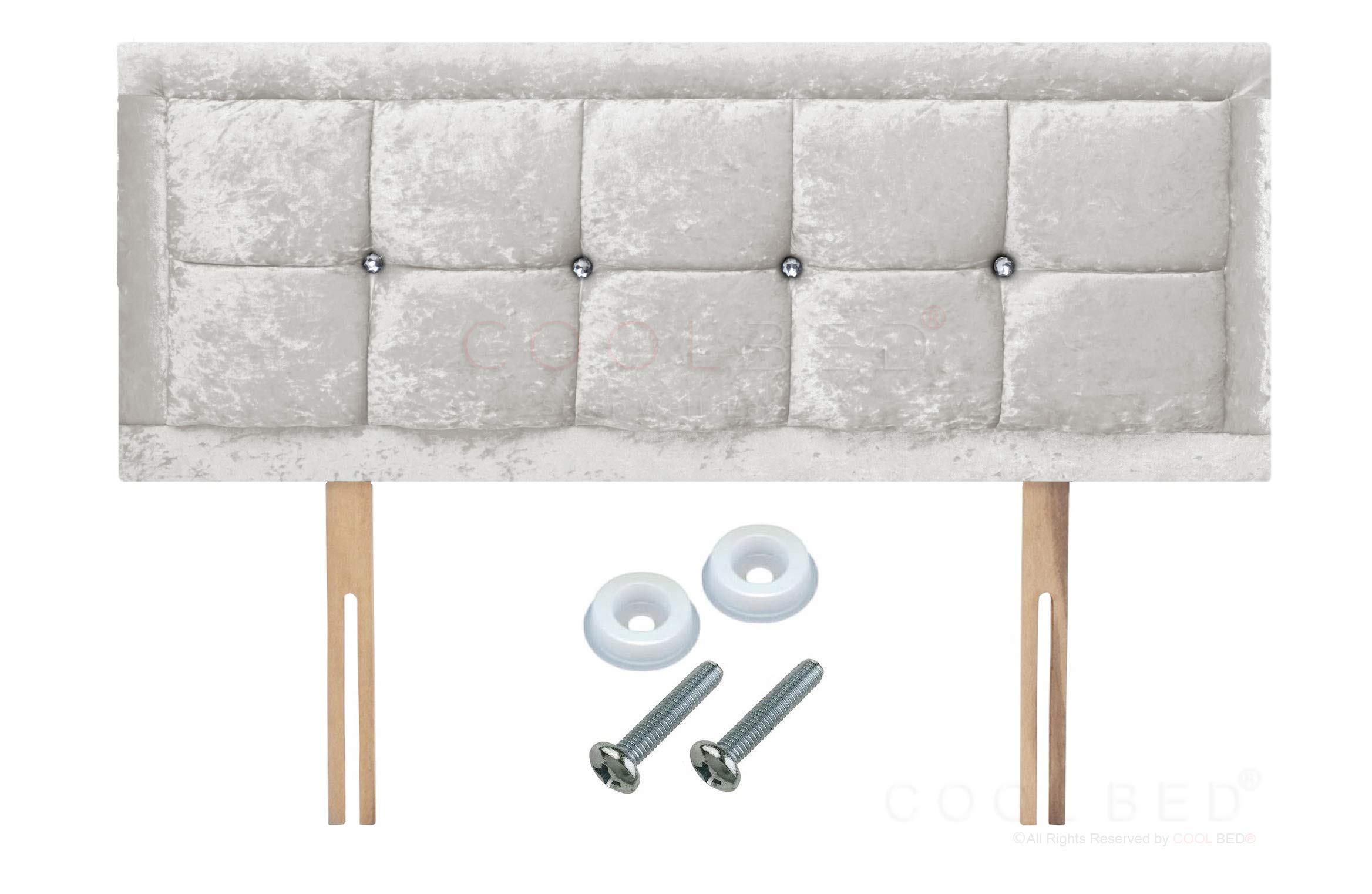 COOL BED LIMITED CRUSHED VELVET VENICE CHESTERFIELD HEADBOARD IN 20" AND 26" HEIGHT (20" - WHITE, KING SIZE (5FT))