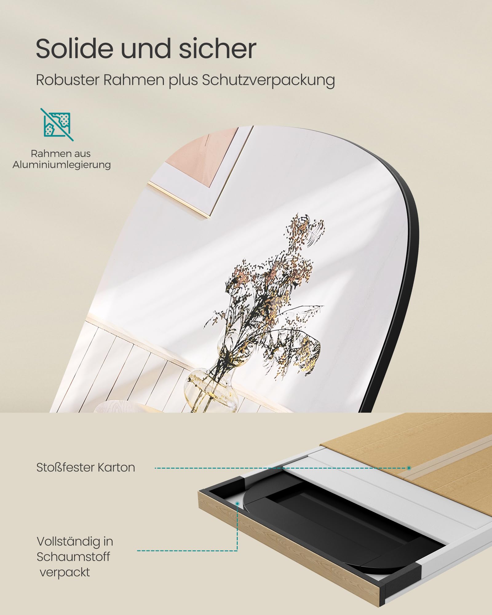 SONGMICS Ganzkörperspiegel, 160 x 50 cm, mit abgerundeten Ecken, Standspiegel aus Qualitätsglas, Aluminium-Rahmen, für Schlafzimmer, Ankleidezimmer, tintenschwarz LFM029B01