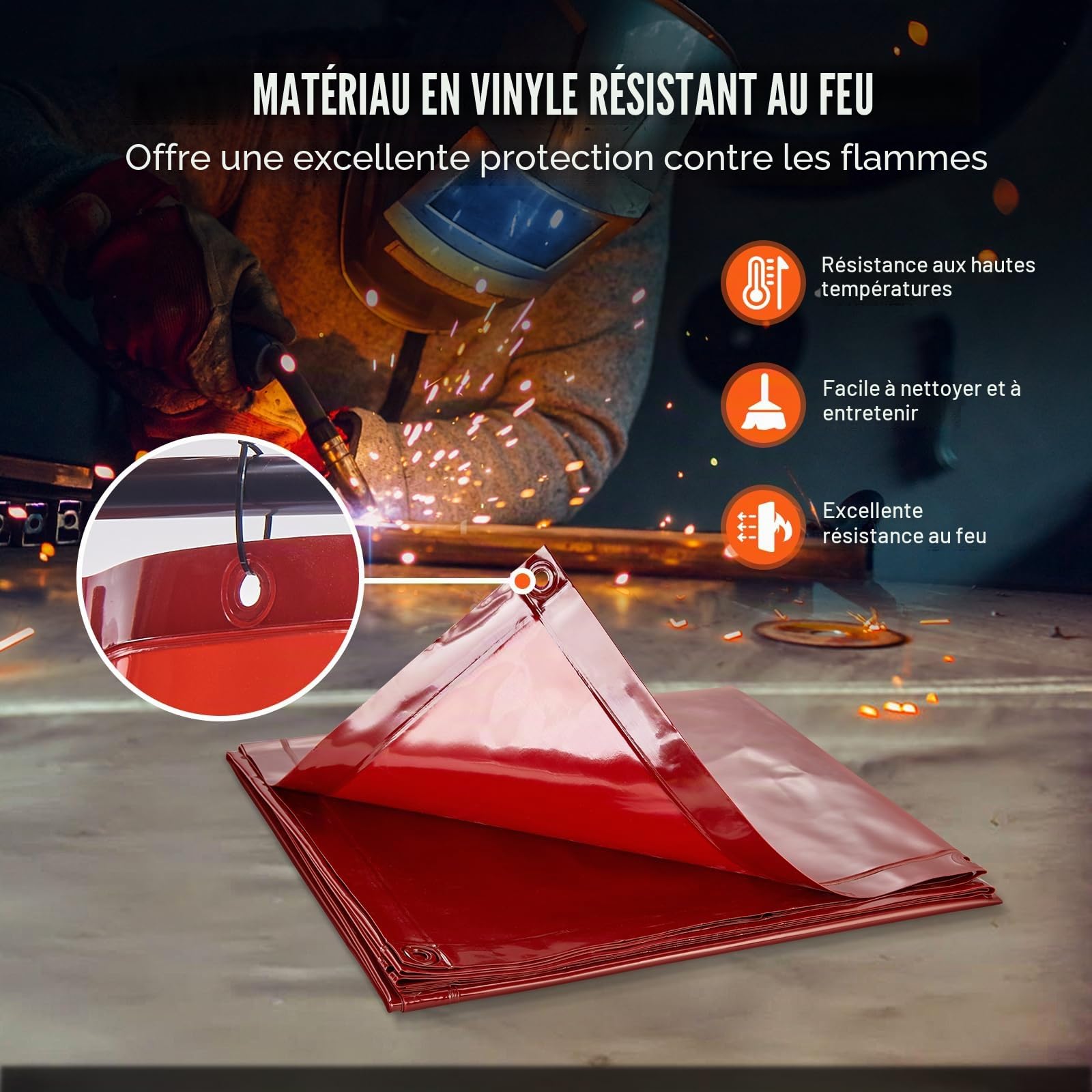 VEVOR Rideau de Soudage avec Cadre, 1,8x1,8 m Écran de Protection pour Soudure en Vinyle Ignifuge sur 4 Roues Pivotantes 2 Verrouillables, Rideau Mobile Professionnel pour Atelier, Industrie, Rouge