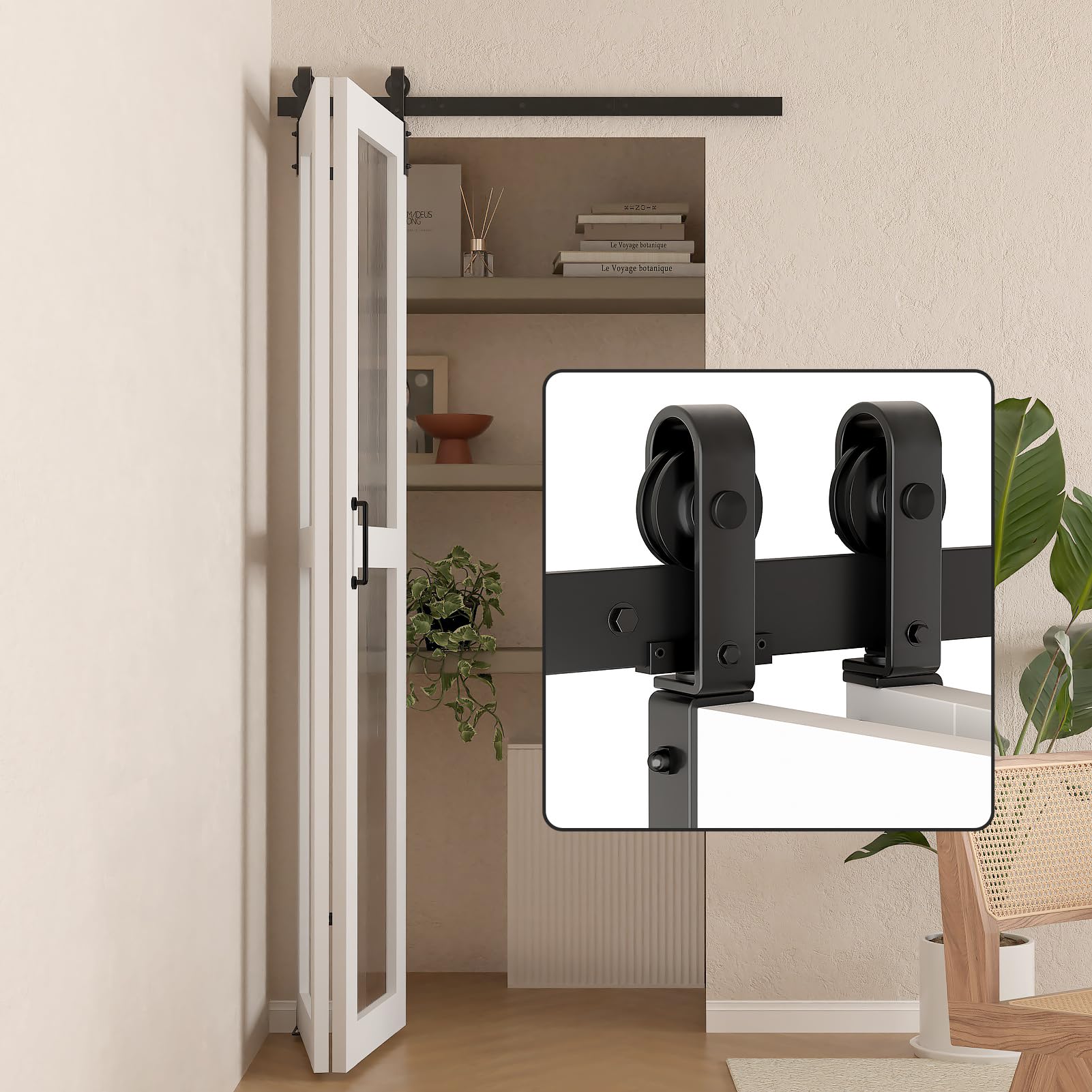 DonYoung 40" Bifold Barn Door Hardware Kit for 2 Doors, Heavy Duty Side Mounted Roller for Smooth Sliding, Fit Double 18" Bifold Door Panels, Space-Saving Folding Solution (Doors Not Included)