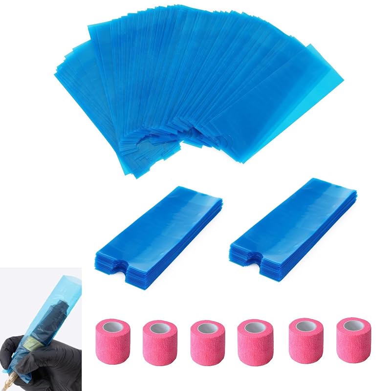 new star tattoo Capas azuis para caneta de tatuagem com fita para grip, pacote com 400 capas e 6 rolos