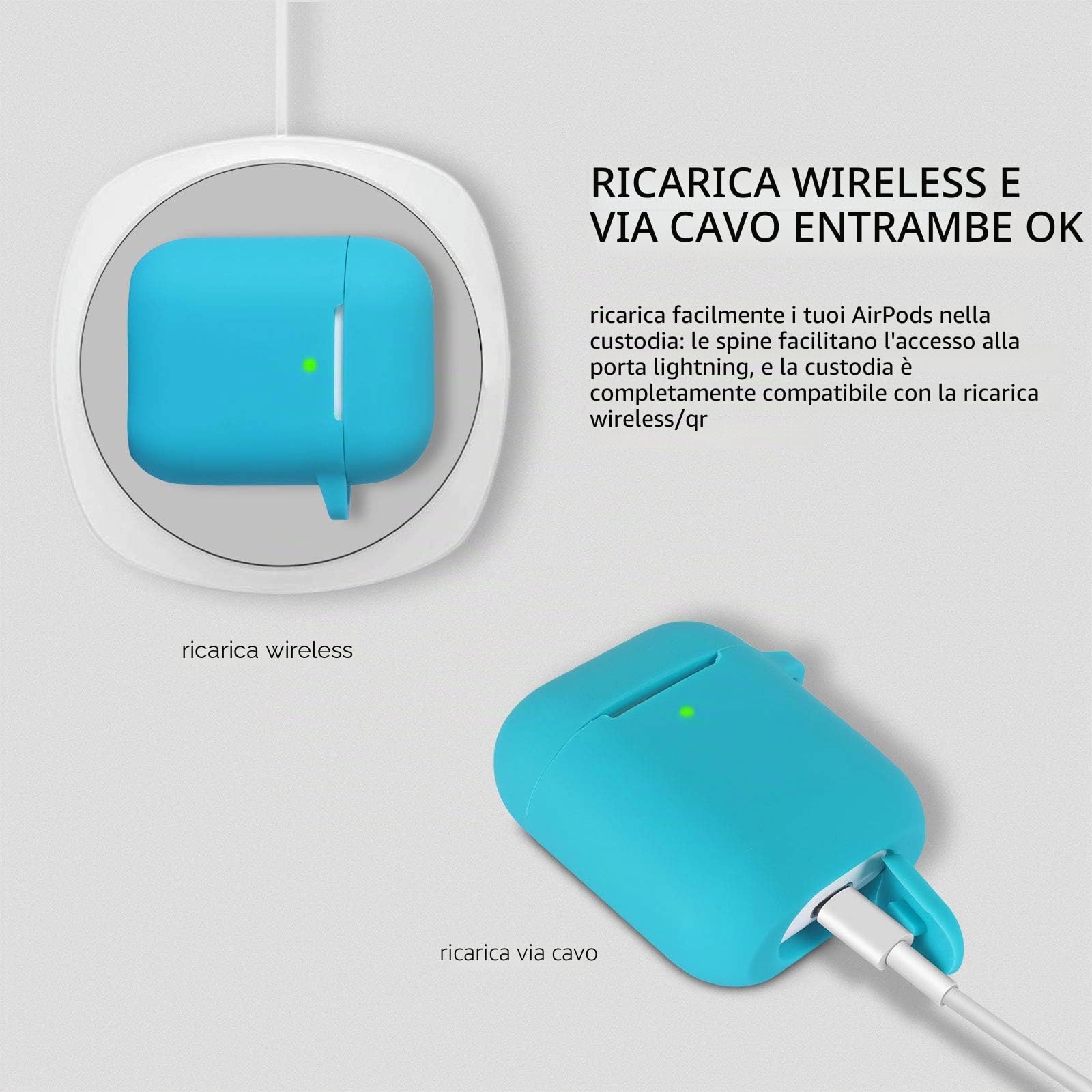 KOKOKA Custodia in Silicone da Appendere Compatiblile con AirPods 2 & 1, Custodia Protettiva per AirPods, Airpods Case Cover LED Anteriore Visibile Moschettone Portachiavi, Sea Green KOKOKA Custodia in Silicone da Appendere Compatiblile con AirPods 2 & 1, Custodia Protettiva per AirPods, Airpods Case Cover LED Anteriore Visibile Moschettone Portachiavi, Sea Green