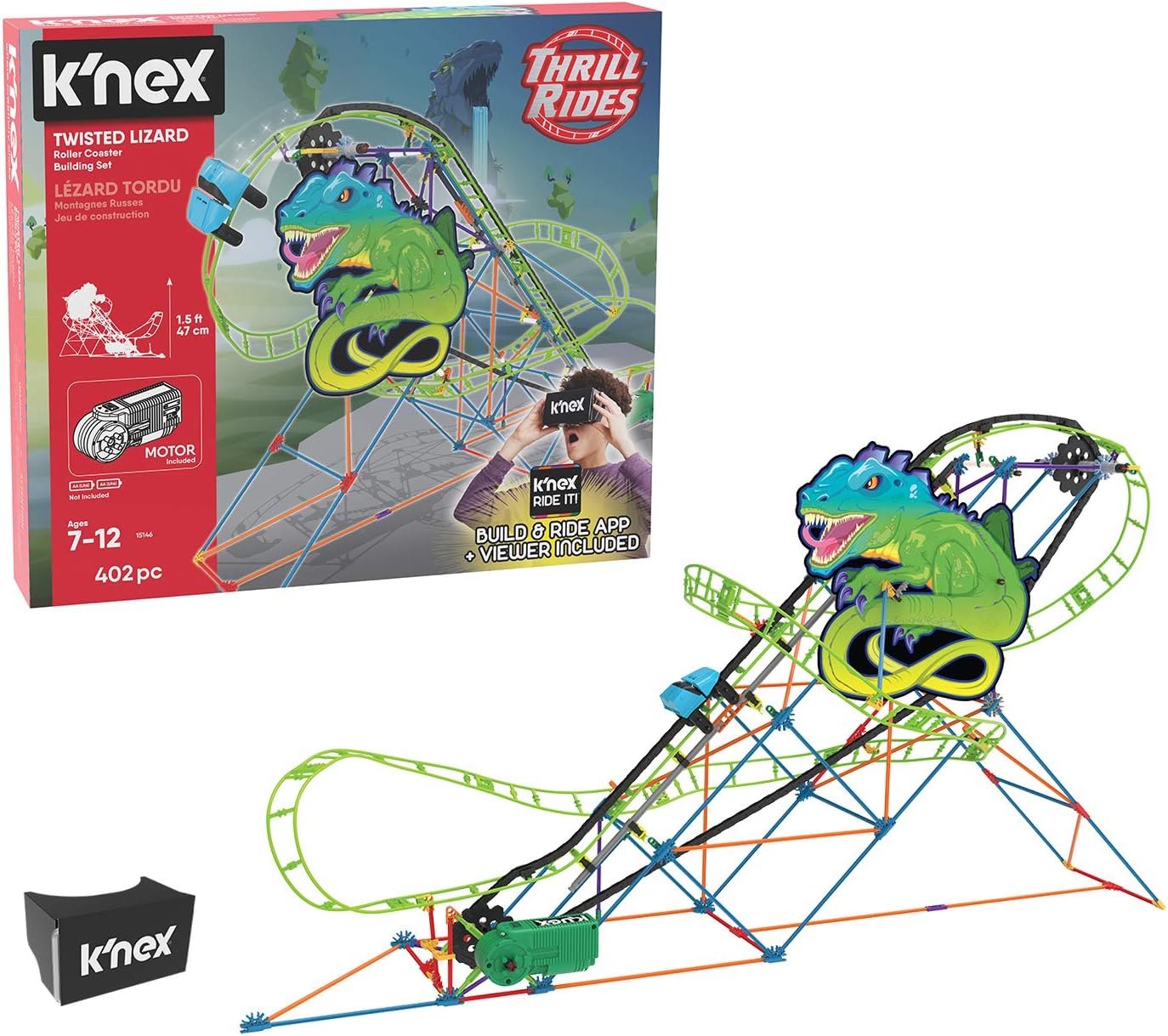 K'NEX Thrill Rides – Twisted Lizard Roller Coaster Building Set – 403 Piece – Ages 9+ Building Set (Amazon Exclusive)
