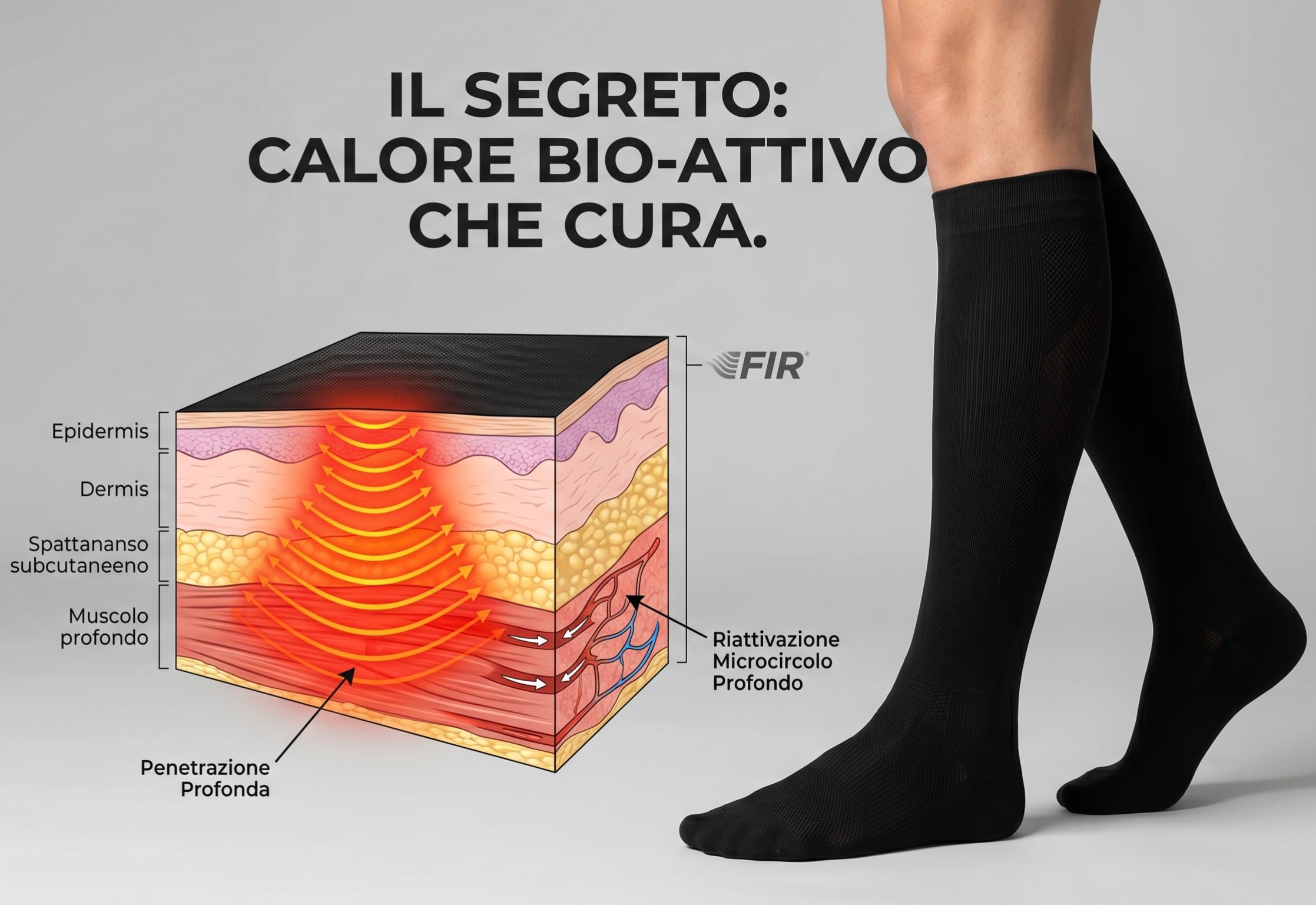 Kit Trattamento 24/7: 2 Paia Gambaletti Compressione Graduata FIR Senior – Tecnologia Infrarossi Bio-Attiva – Sollievo Gambe Gonfie e Pesanti Senza Ricetta – Made in Italy