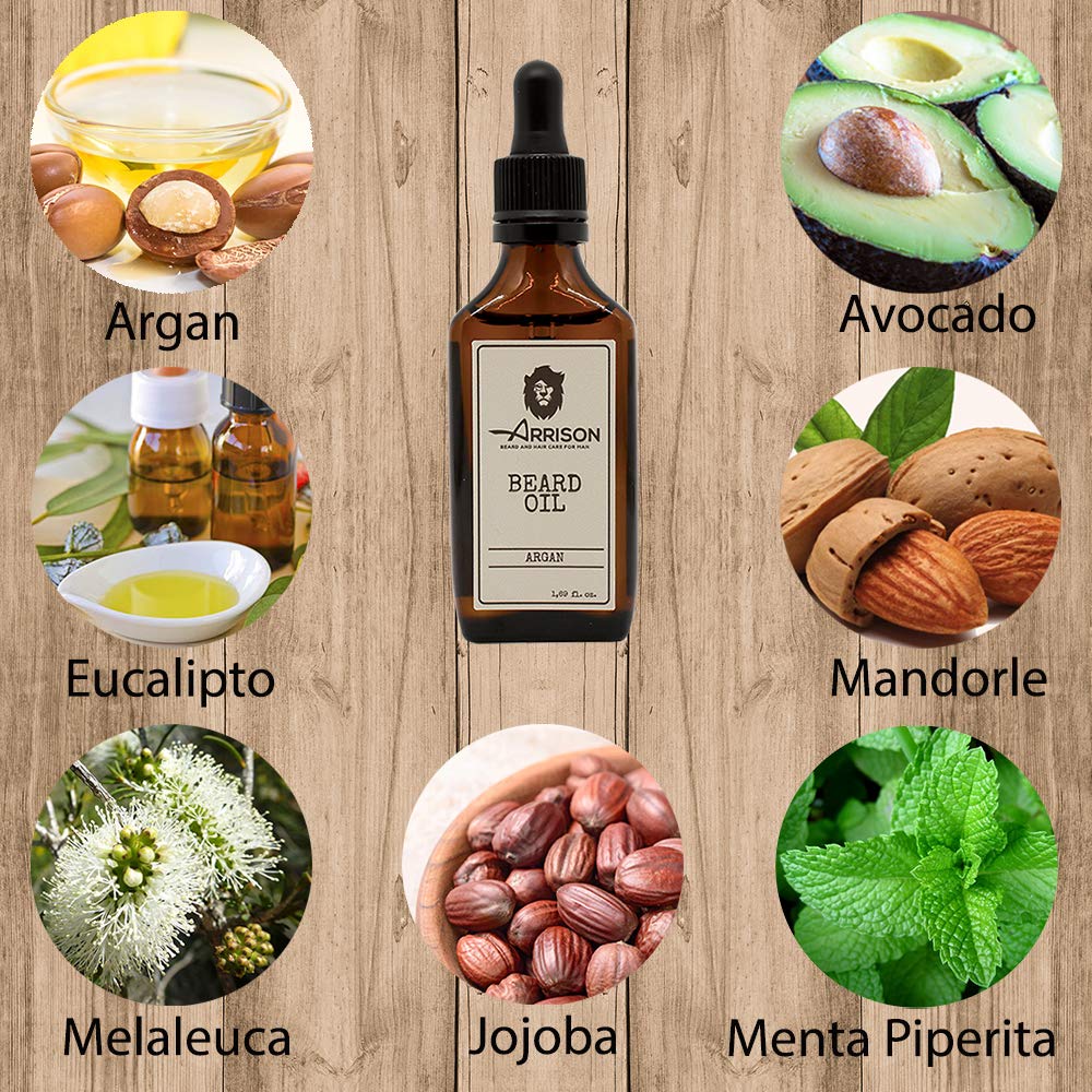 ☆ARRISON® BEARD☆ Made In Italy Kit completo de barba para hombres + belleza - Este set de barba contiene champú de madera de haya, acondicionador, aceite para barba y un cepillo con cerdas de jabalí.