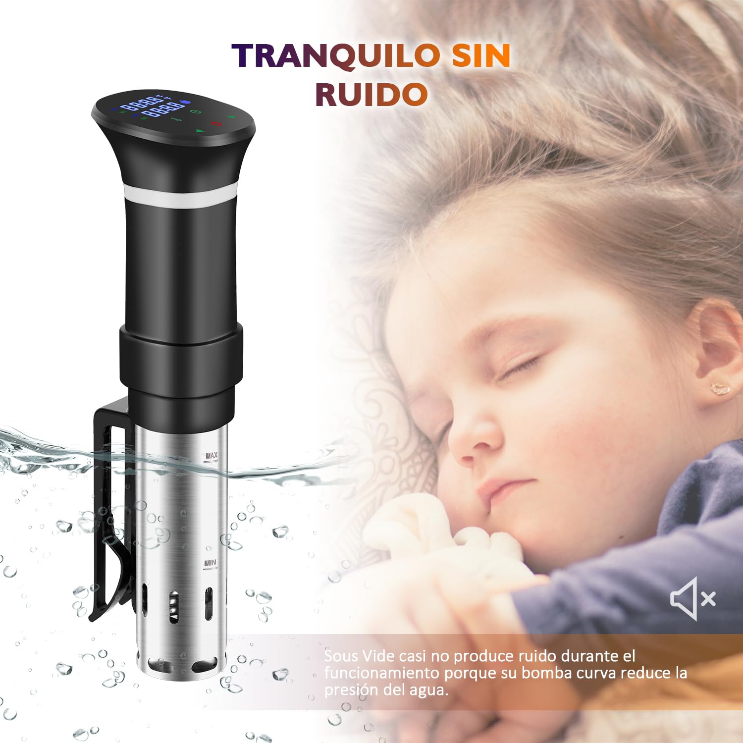Sous Vide Garer Sous Vide Stick de acero inoxidable, olla de cocción lenta con pantalla táctil LED, 1000 W, con ajuste preciso de temperatura y temporizador, incluye libro de recetas, gris