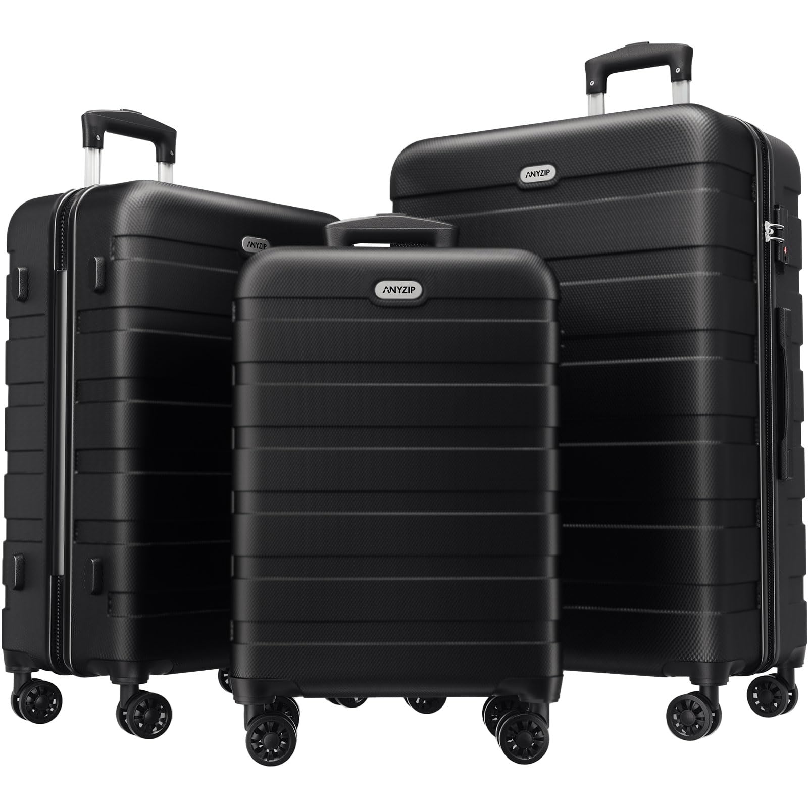 AnyZip Luggage Sets 3 Piece PC ABS Hardside Lightweight Suitcase with 4 Universal Wheels TSA Lock Carry On 20 24 28 Inch Black