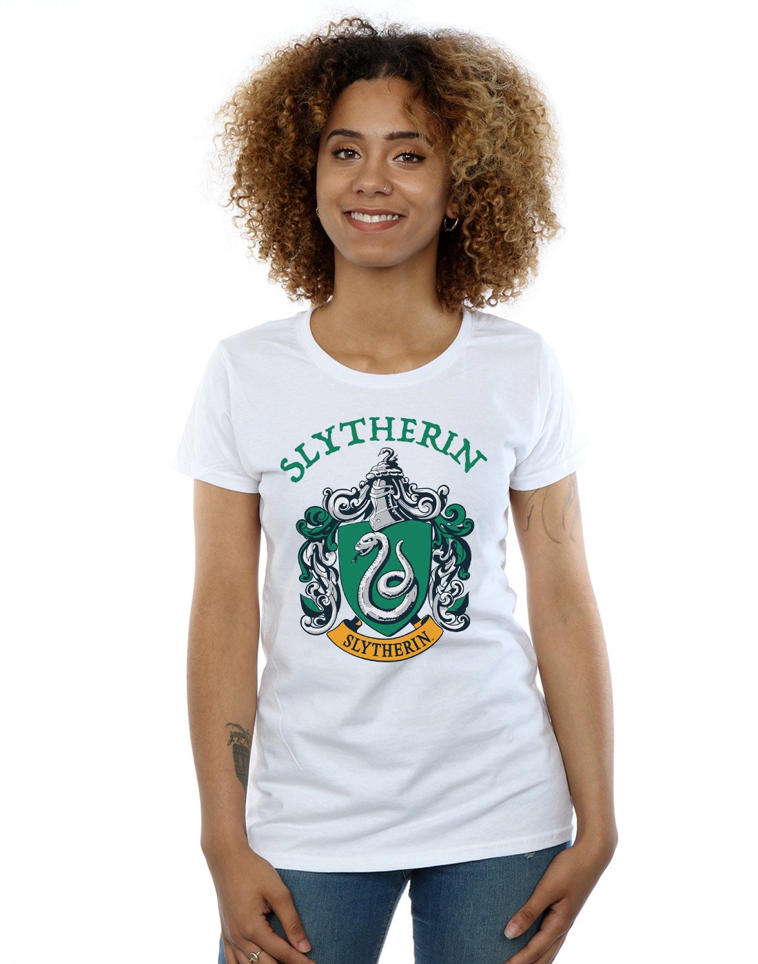 Harry Potter Women's White Slytherin Crest Cotton T-Shirt In Small