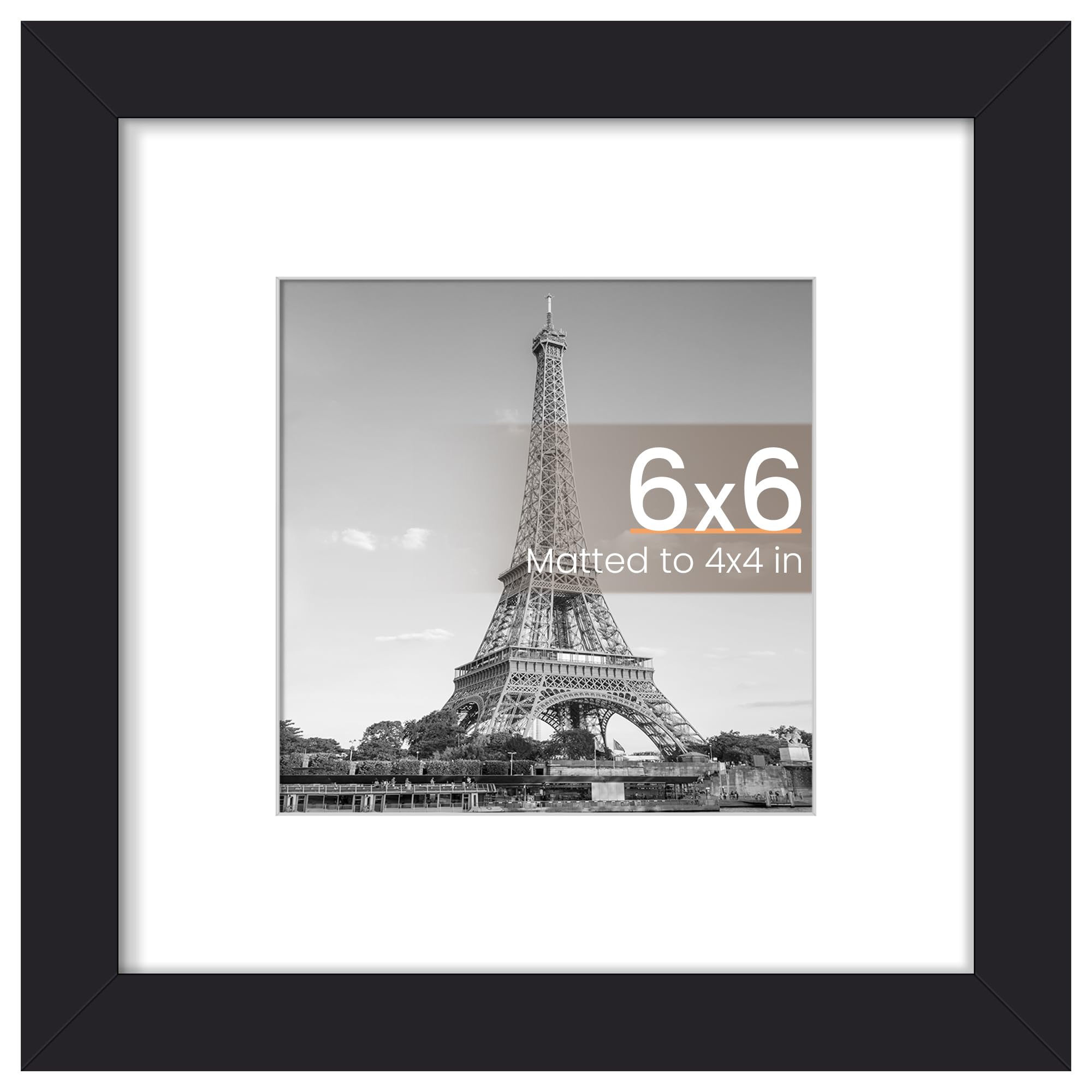 upsimples 6x6 Picture Frame, Display Pictures 4x4 with Mat or 6 x 6 Without, Wall Hanging Square Frames, Black, 1 Pack