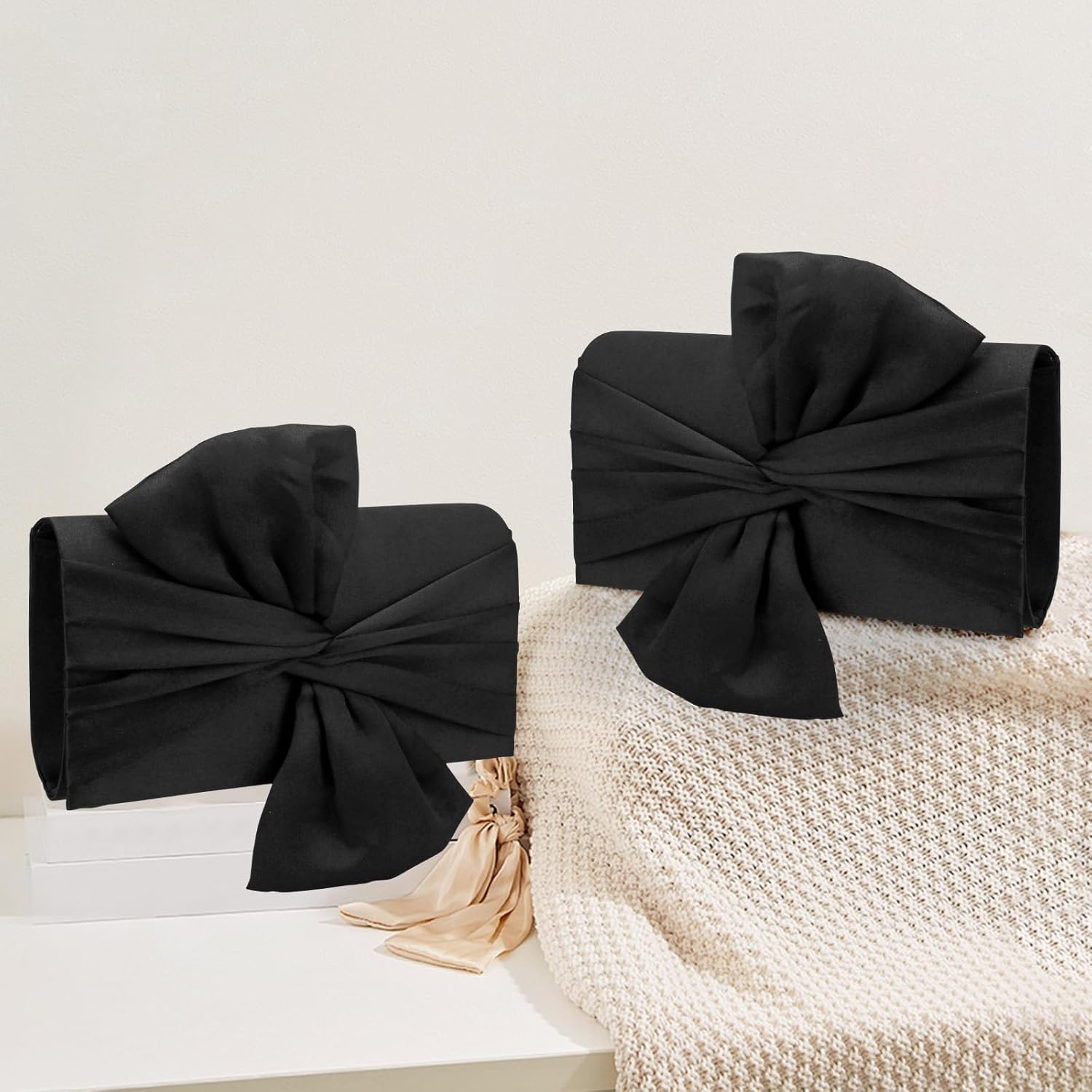 Simcat Womens Clutch Bag,Pleated Satin Handbag Lady Pleated Bow Purse Evening Bag with Chain for Wedding Prom Formal Party - Image 7