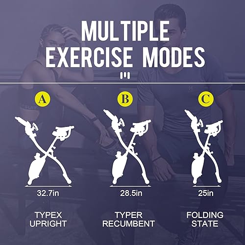 Miniatura 7 de Bicicleta estática plegable portátil vertical con respaldo ajustable para ciclismo, bicicleta estacionaria reclinada, entrenamiento en interiores