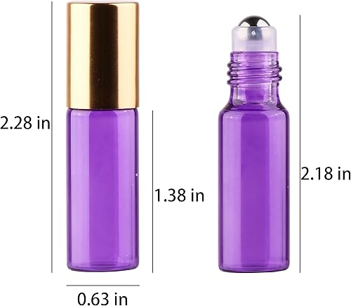 Miniatura 4 de MAXMAU 24 botellas de rodillo de colores para aceites esenciales, perfume, botella de vidrio recargable de 0.17 onzas líquidas, bola de metal, tapa