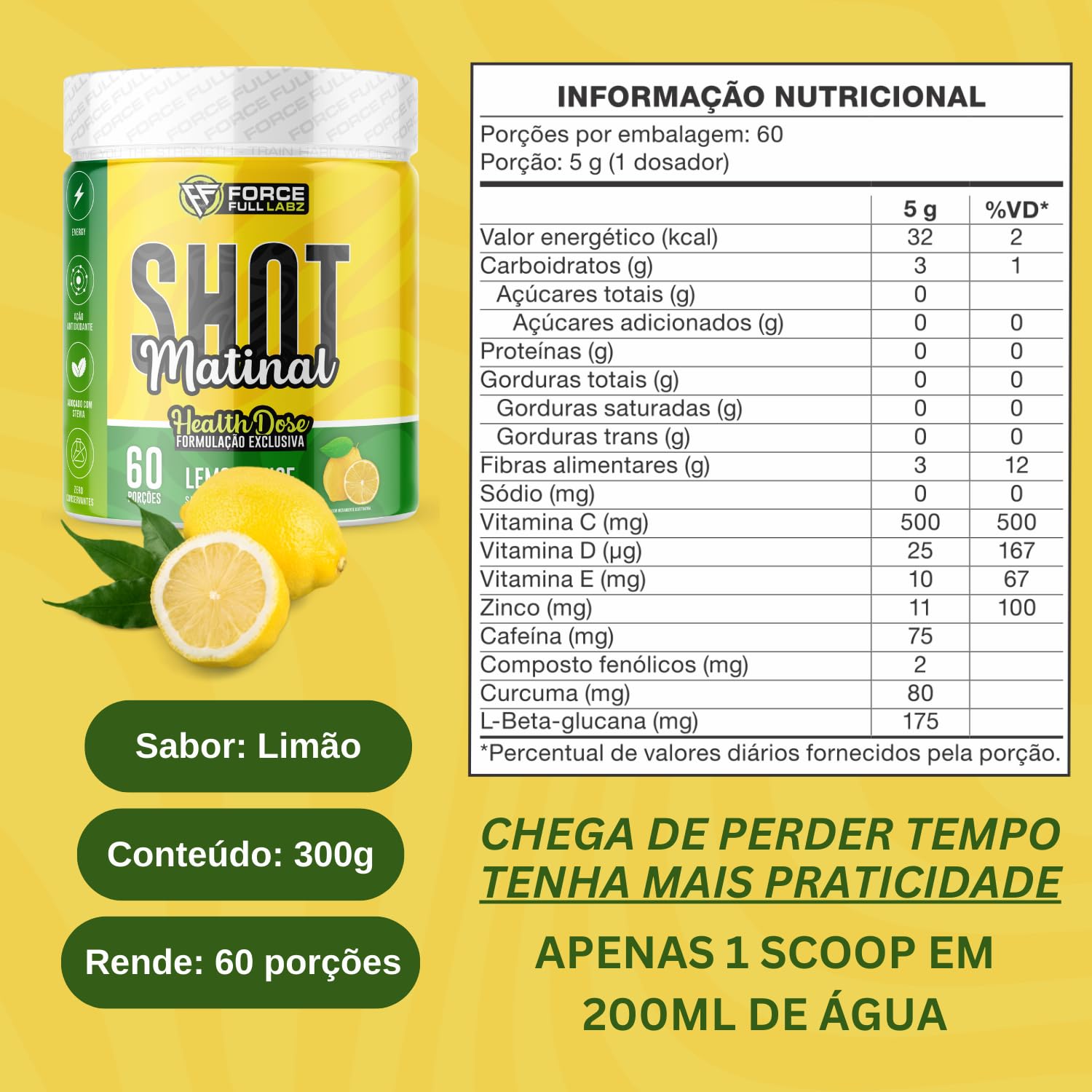 Shot Matinal vitamina c, própolis, cúrcuma, guarana e zinco, Sabor
