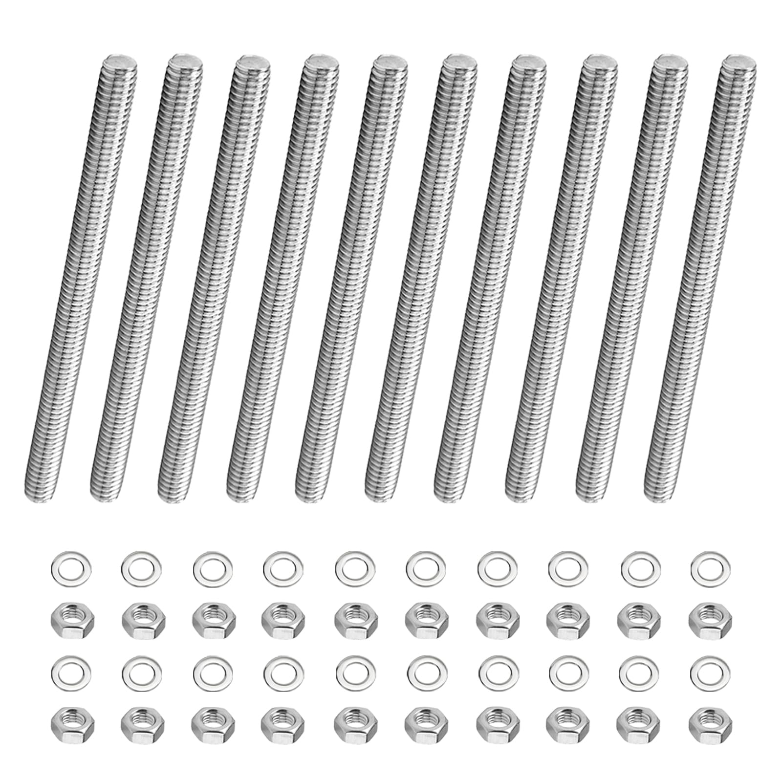 10 barre filettate M8 x 200 mm, con 20 dadi esagonali e 20 rondelle, barre filettate in acciaio inox, per costruzione di mobili, montaggio a macchina