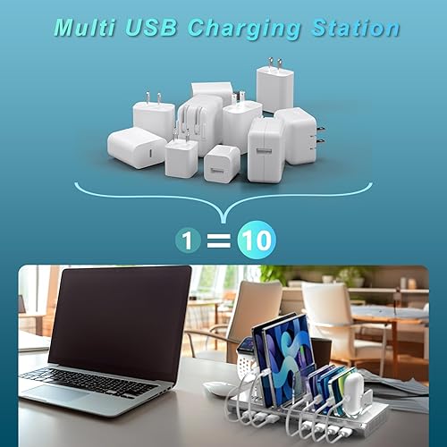 Miniatura 6 de Unitek Estación de carga multiiPad Estación de carga USB de 10 puertos para múltiples dispositivos, base de carga rápida para iPhone, iPad,