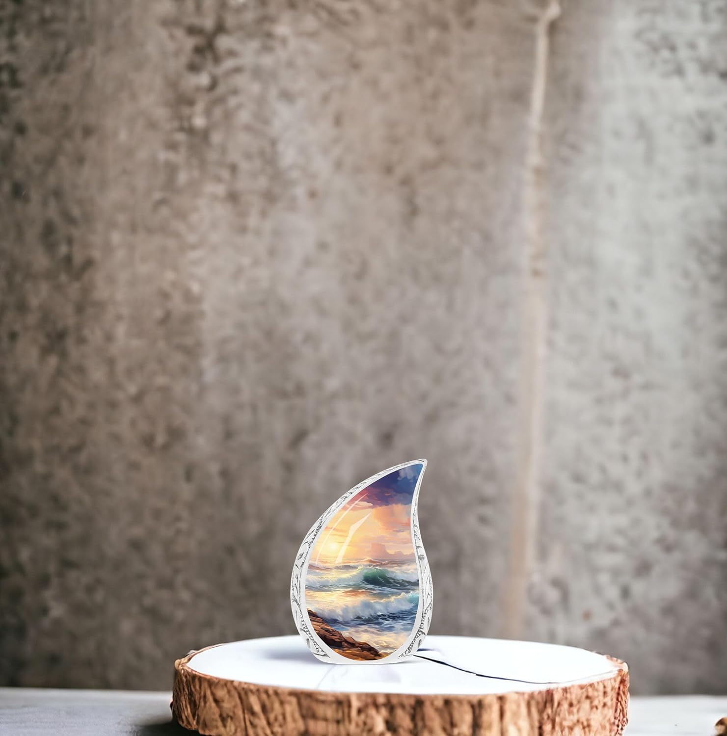 Mini Sunset Over Ocean Waves Teardrop Keepsake Urns - 3 Inch, 2 Pcs for Adults & Mother - Cremation Urns for Human Ashes