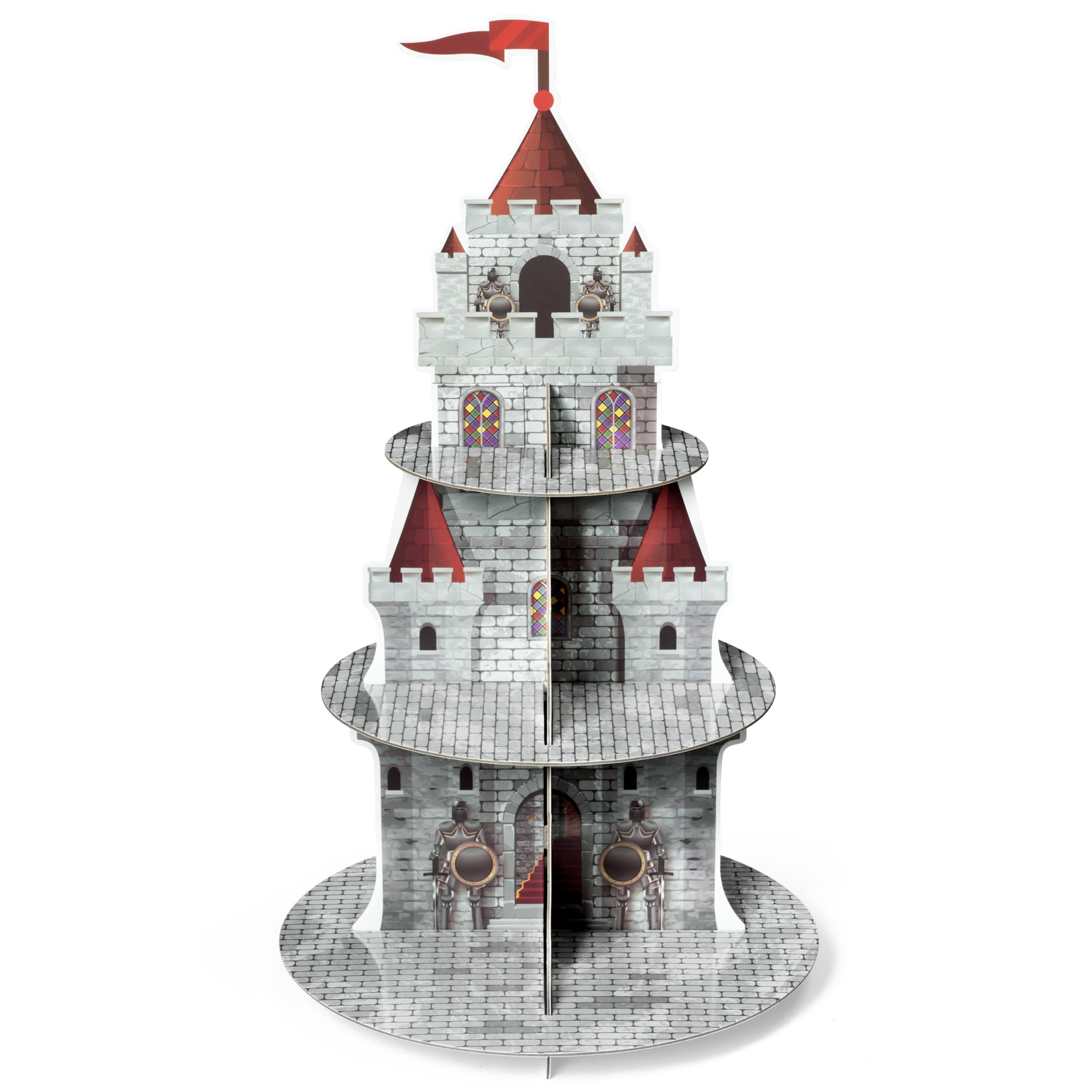 Adval9Vram Medieval Knight Cupcake Stand - 3 Tiers Medieval Knight Themed Cardboard Cup Cake Dessert Holder Tower, 2pcs Round Cake Display Serving Tray Cake Stands Deko for Birthday Afternoon Tea