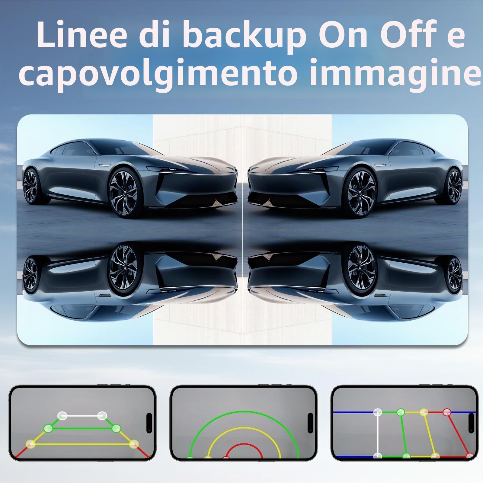 Retrocamera Auto Wireless Solare, 9600mAh Batteria Ricaricabile Telecamera Retromarcia, Posteriore Grandangolare Visione Notturna 1080P,Impermeabile IP67 per Camper, Camion, Rimorchi