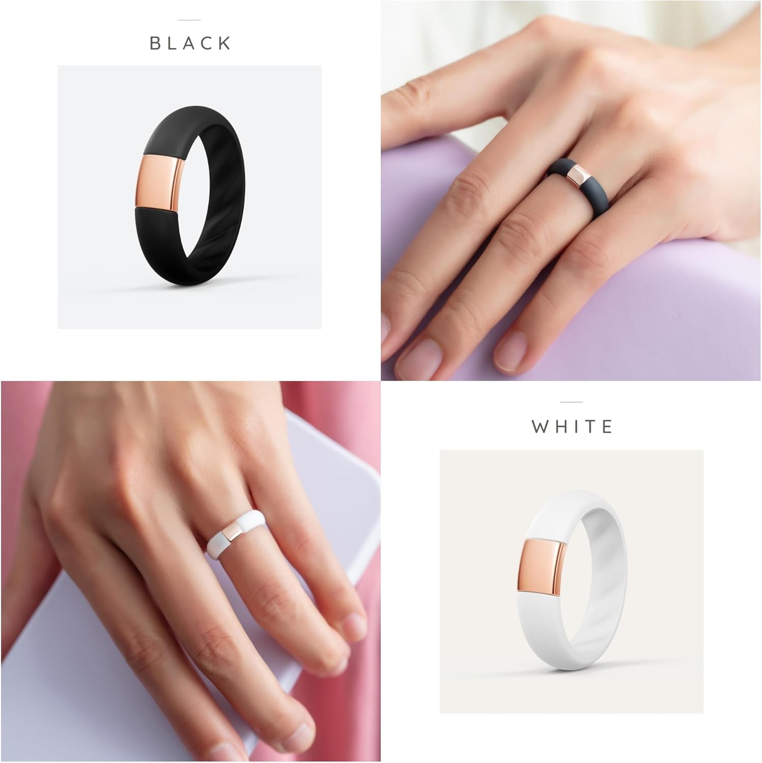 ThunderFit Silicone Rings Wedding Bands for Him and Her, Unisex Engagement Rings, Rubber Engagement Bands with Classic Metal Accent, Variety Multipack 1/2/3