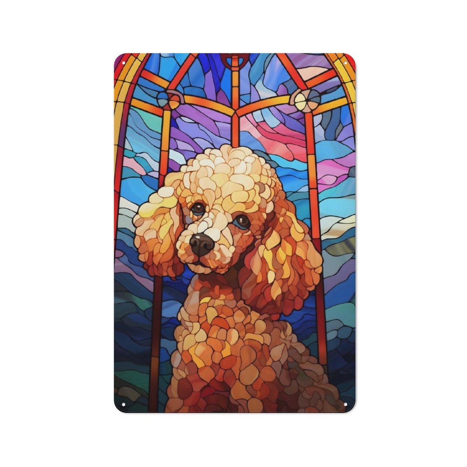 Junmoney Poodle Dog Stained Glass Tin Wall Plaque 30X20cm With For Workshop Wall, Suited To Makers And Diy Enthusiasts