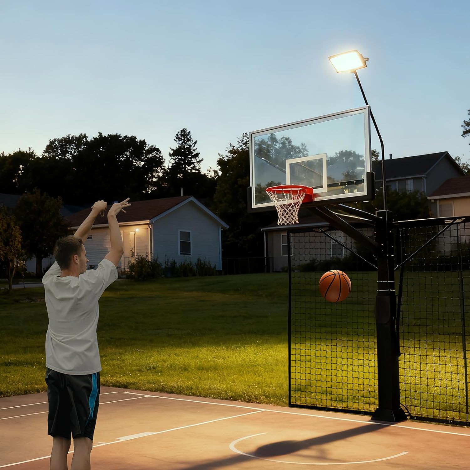 PROGOAL Basketball 2-in-1 Backstop Net+Light Mount System, Standalone Backstop Net, Standalone Light Mount Frame for Backyard Family Play, Fits Standard Hoops(Light NOT Included)