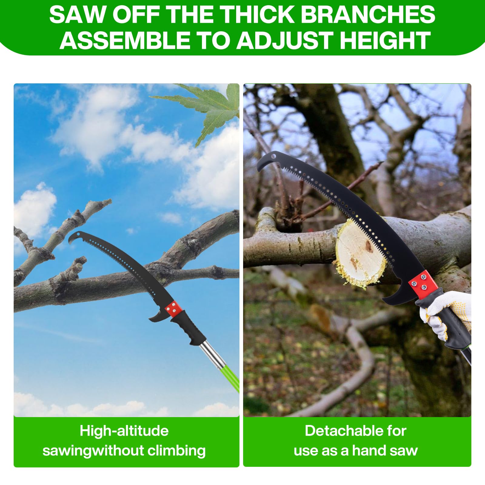 Coupe Branche Télescopique 8m: Scie Telescopique Elaguer 2 en 1,7 Manche Télescopique | 2 Lames de Scie | Sac de Transport, Scie d'élagage Pour Élagage Palmiers Arbustes (Vert)