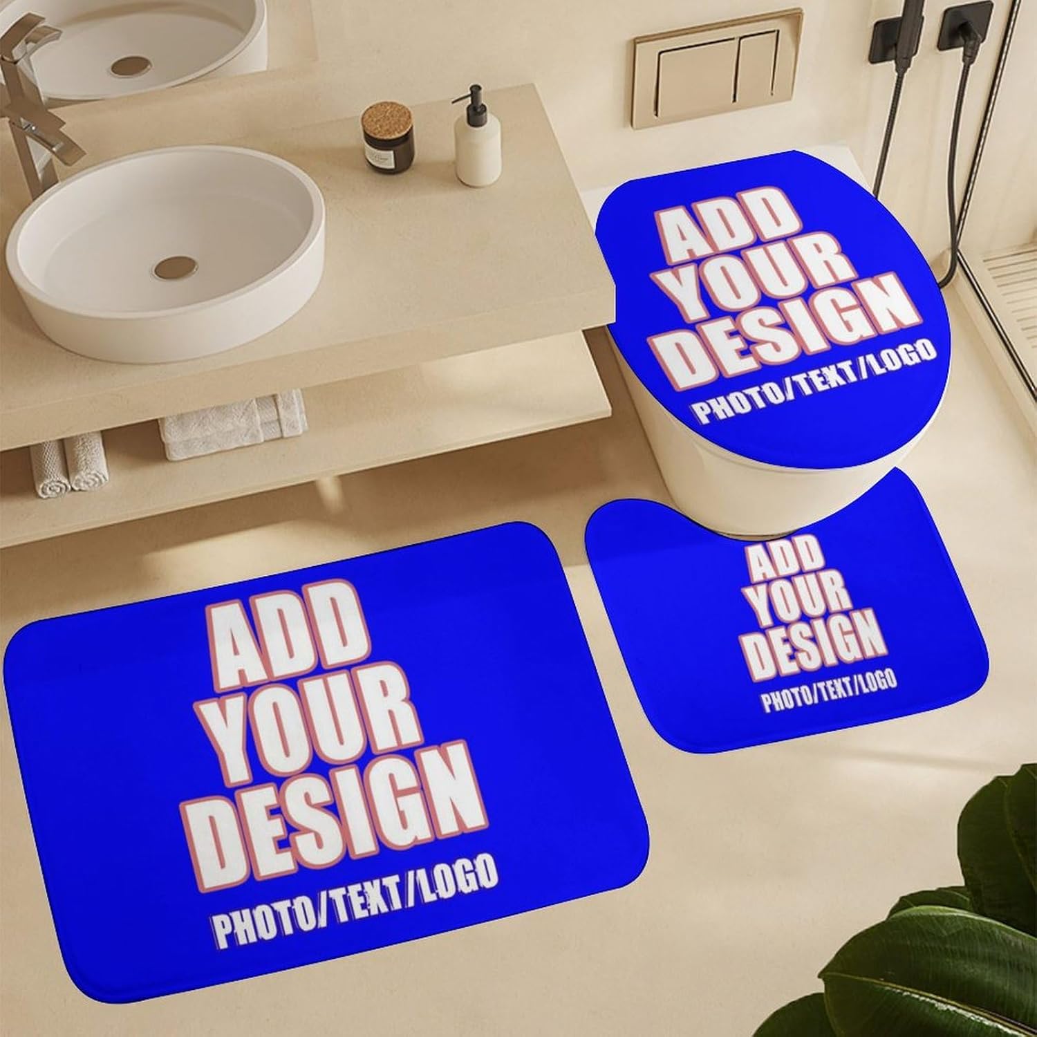 Custom Bathroom Sets with Shower Curtain and Rugs Waterproof Shower Curtain U-Shape Rugs Personalized Bath Curtains with Your Design Photo Text Logo Style02