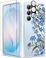 Vista 10 de GVIEWIN Funda protectora para Samsung Galaxy S25, transparente floral, delgada, a prueba de golpes, para mujer, no se pone amarilla, con protector