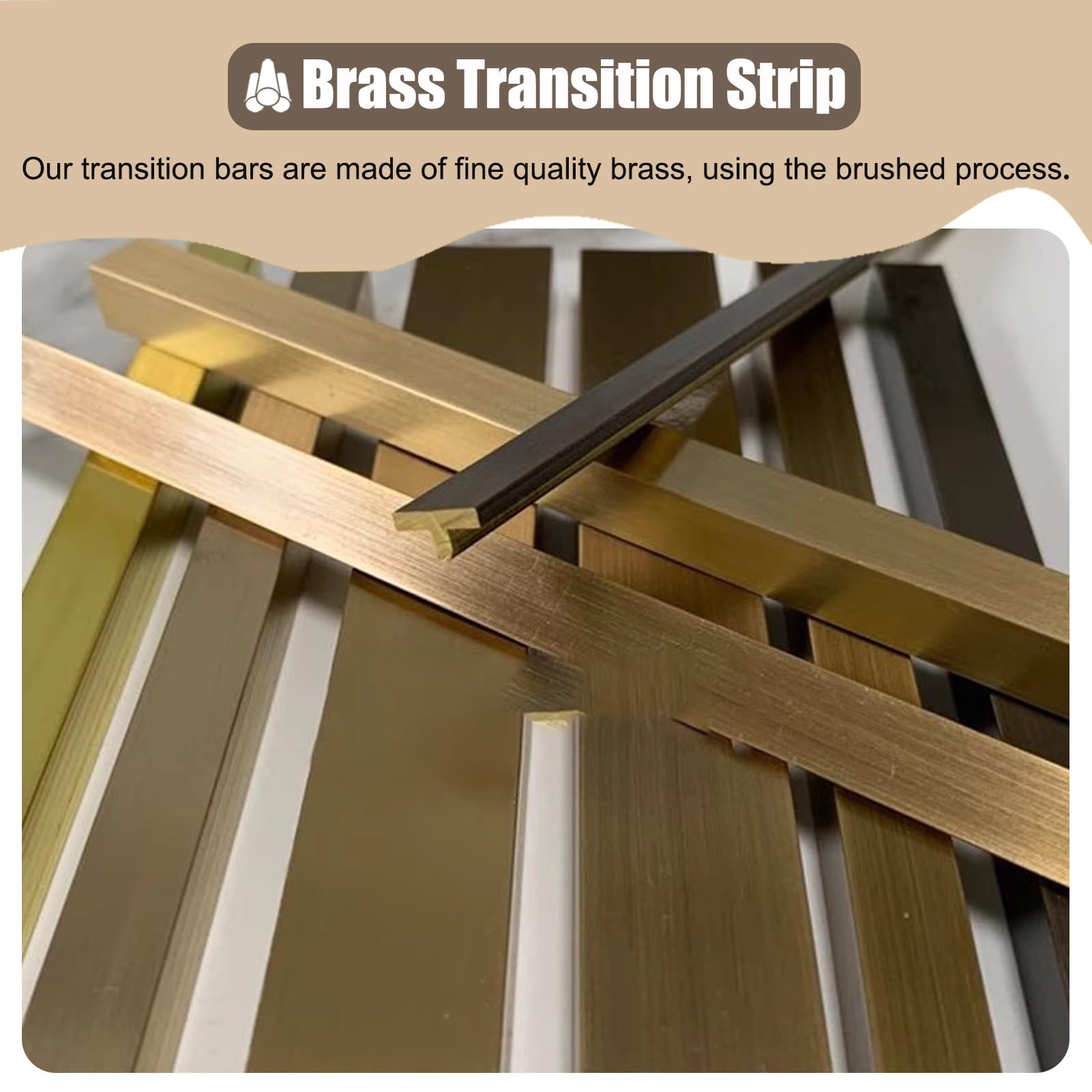 Bodenübergangsleiste, Türschwellen, Rampe for Hartholz, 2er-Pack, Eingangsübergänge, Trennwand-Finish for Fliesenstufen, Messing-Schwellenrampenverkleidung(6x3mm)