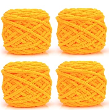 Chunky Wool, 4 x 100 Fluffy Yarn 7-8mm, Chunky Yarn for Hand Knitting, Suitable for Knitting Hats, Scarves, Sweaters, Shoes Golden Yellow