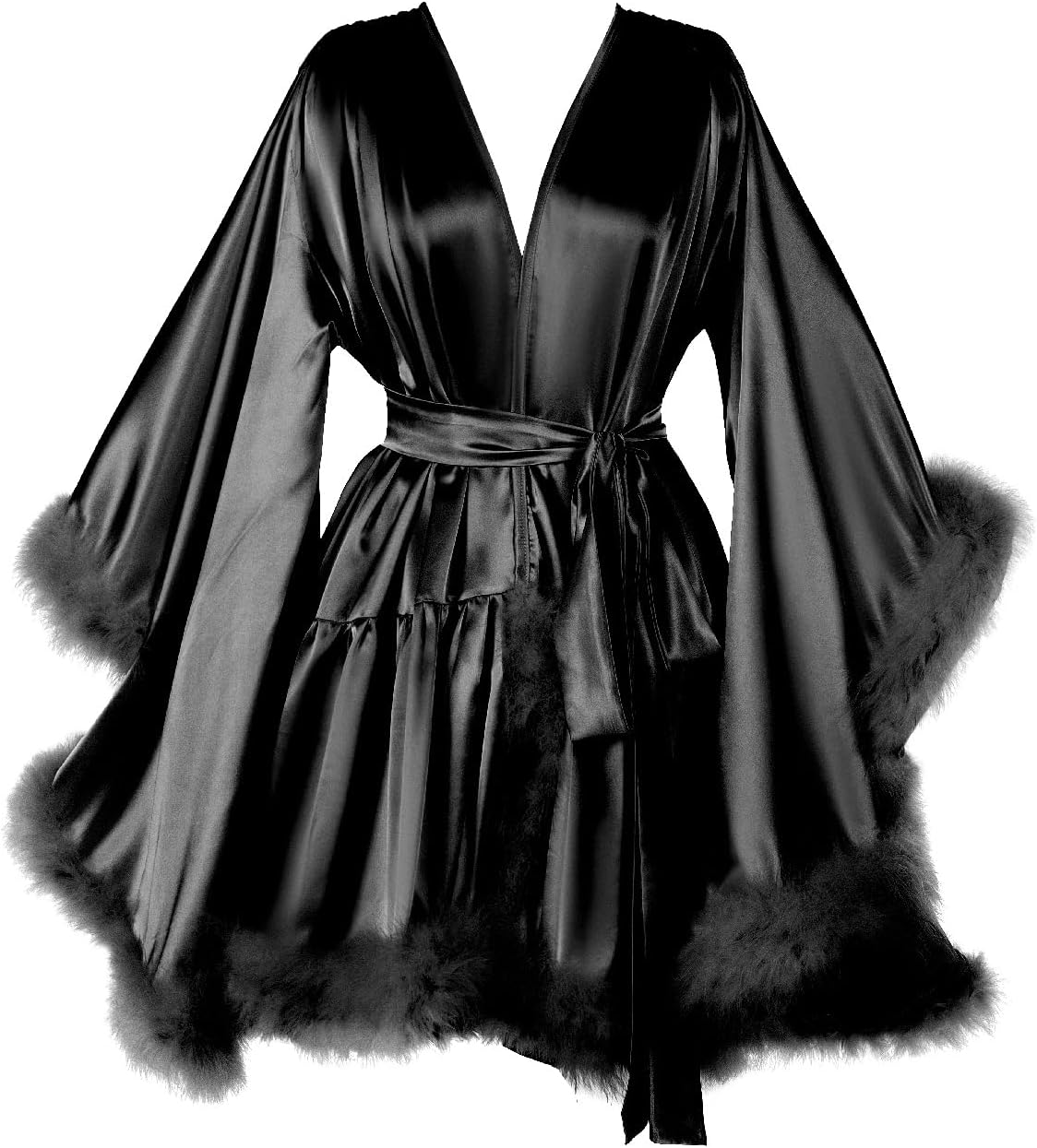 Women's Feather Fur Robe Silk Satin Bridal Dressing Gown Sexy Illusion maternity lingerie for photoshoot