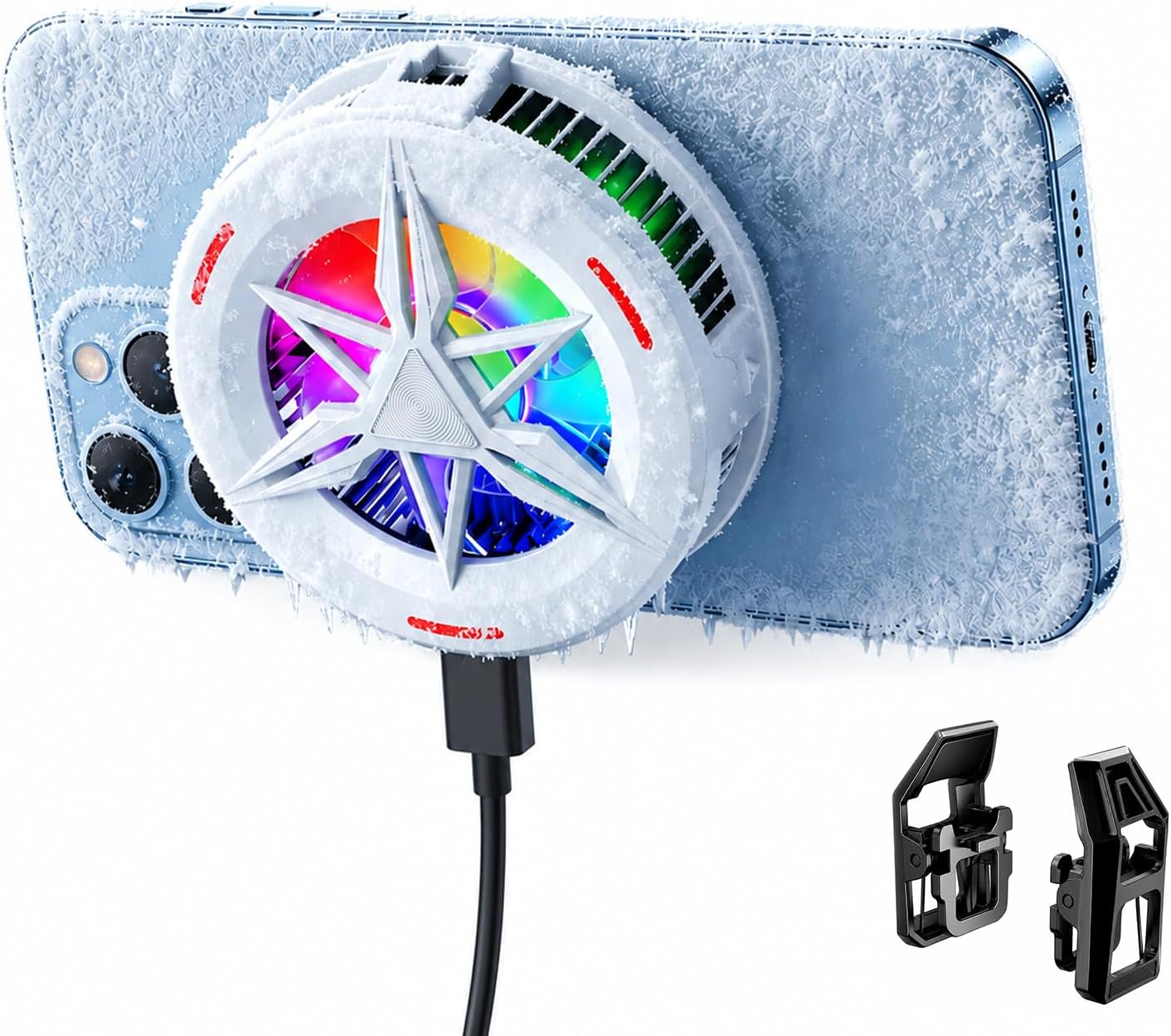Basics RGB Magnetic Phone Cooler, Low Noise USB Gaming Cooling Fan, Magnetic Ring & Clip Compatible with iPhone/Andriod Phone