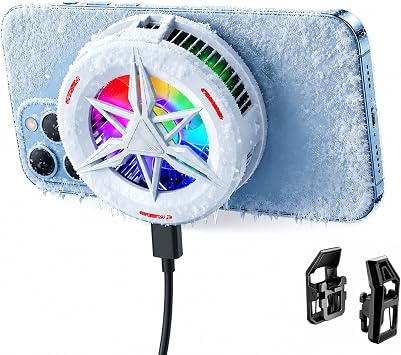 Basic iPhone Cooler,Magnetic/Clip-on Phone Cooler for Gaming,Phone Fan | RGB Magnetic Phone Cooler, Low Noise USB Gaming Cooling Fan, Magnetic Ring & Clip Compatible with iPhone/Andriod Phone
