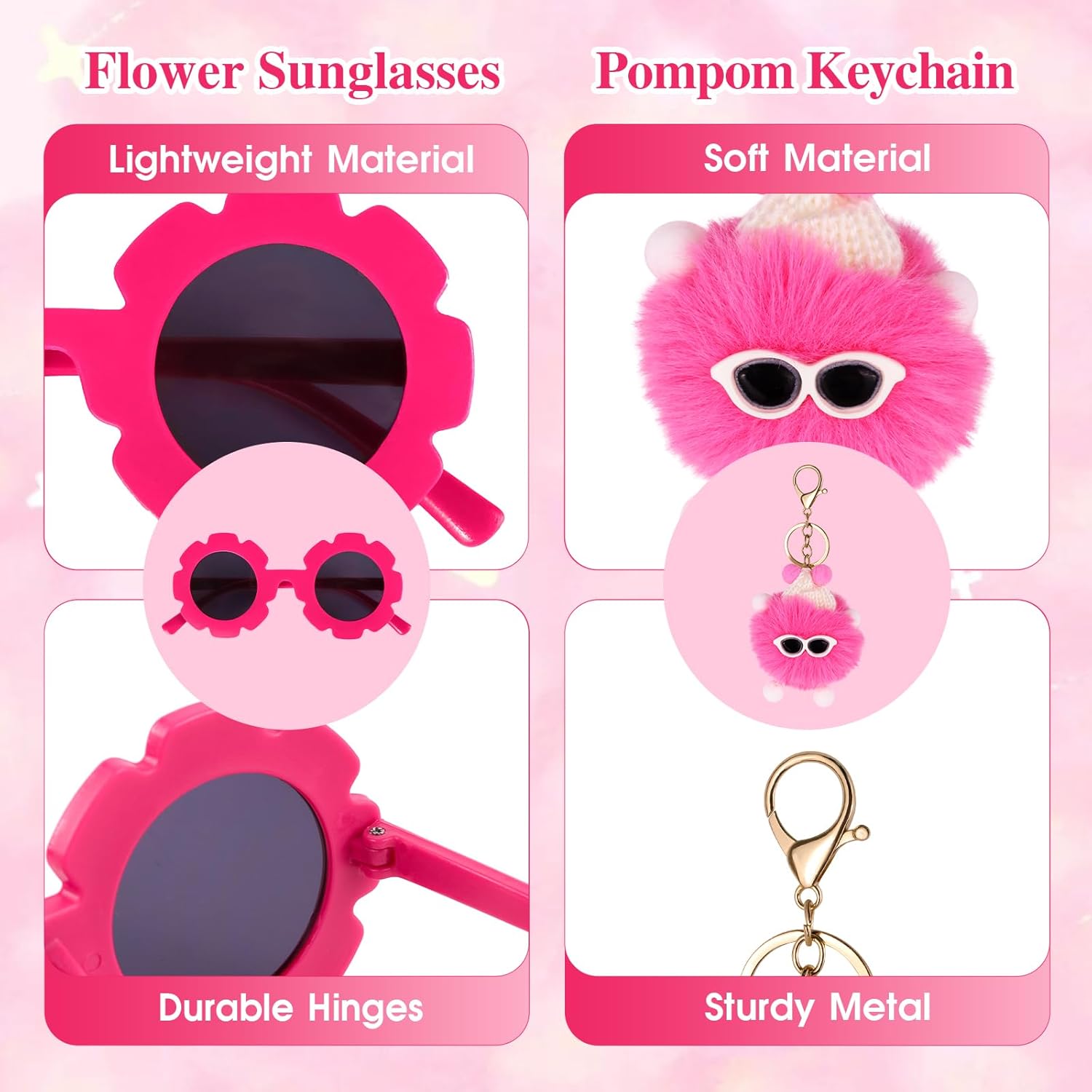 Personalized Mini Fanny Pack for Kids with Sunglasses & Cute Keychain, Small Initial Belt Crossbody Bag Purse for Teen Girls, Birthday Gifts for 3 4 5 6 7 8 9 10 Years Old Kid (A, Rose Pink) - Image 5