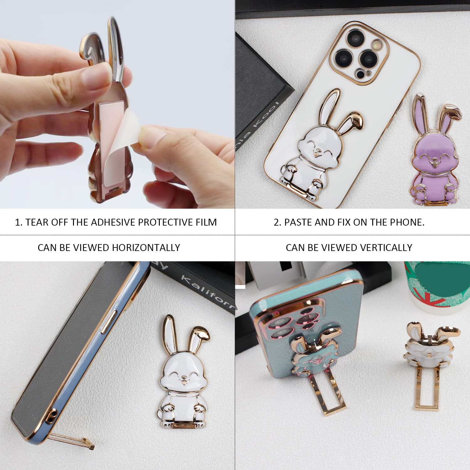 Rabbit Mobile Phone Holder Set of 3, 3D Table Mobile Phone Stand, Mobile Phone Stand with Telescopic Rod, Foldable Rabbit Mobile Phone Stand — view 4