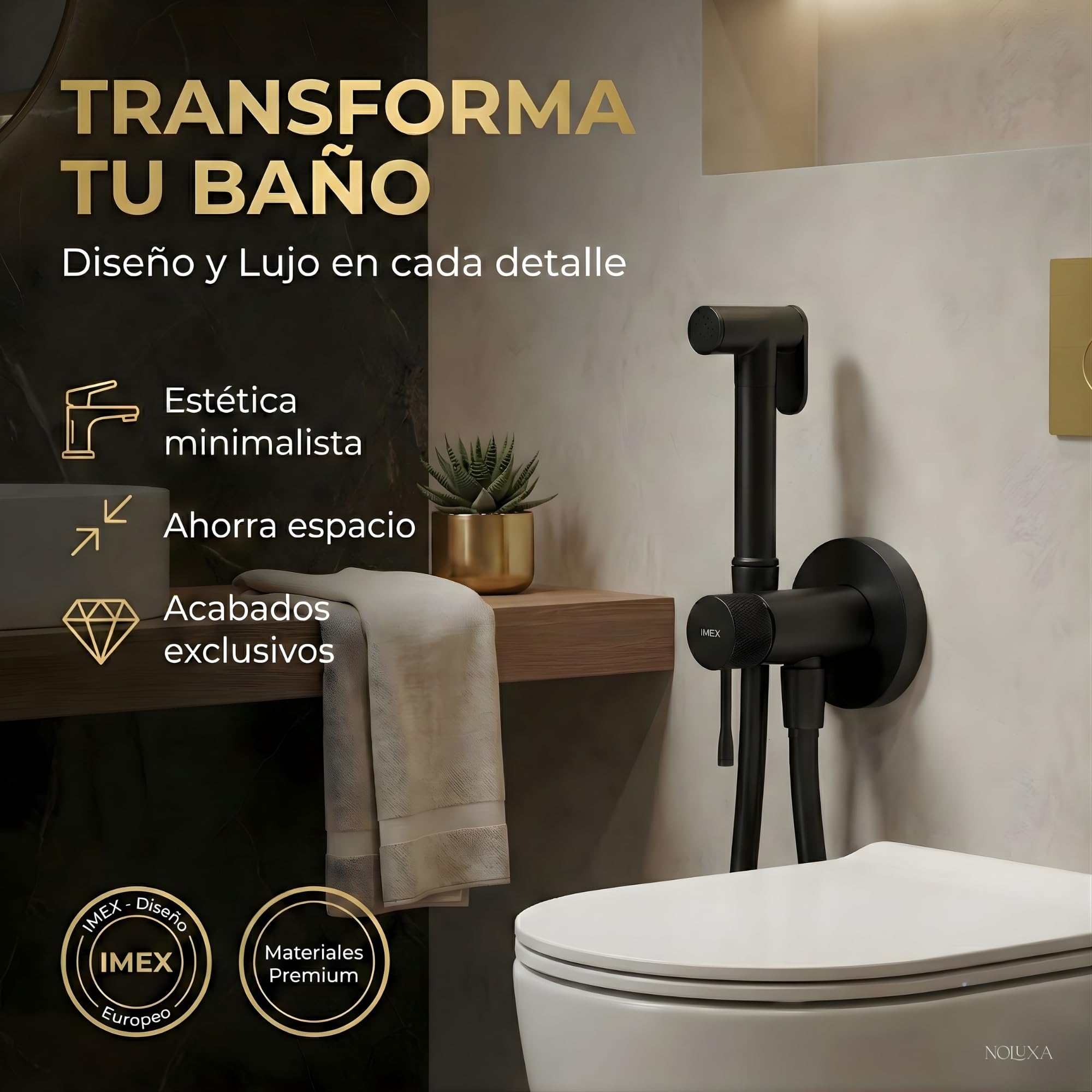 IMEX - Douche Bidet Eau Froide et Chaude Couleur Noir Mat | Robinet Bidet Encastré pour WC | Douche Hygiénique Monocommande pour Toilettes | Robinetterie Substitut de Bidet | Série Line