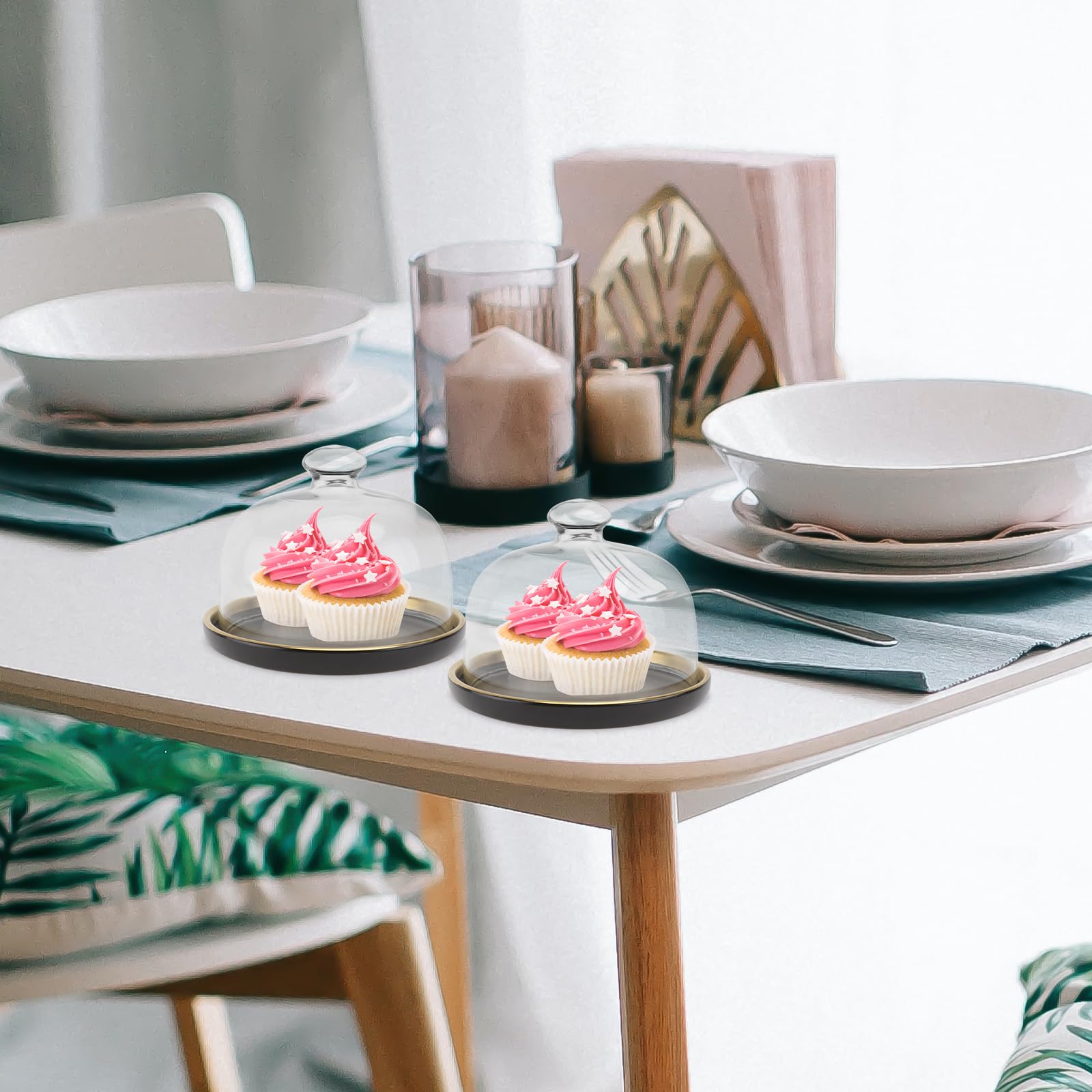 DOITOOL 1 présentoir à gâteau avec Cloche en Verre - Plateau de Service - Plateau à Dessert - Plat à Dessert - Plat à Pain pour crème Fromage, gâteau, Salade - Noir