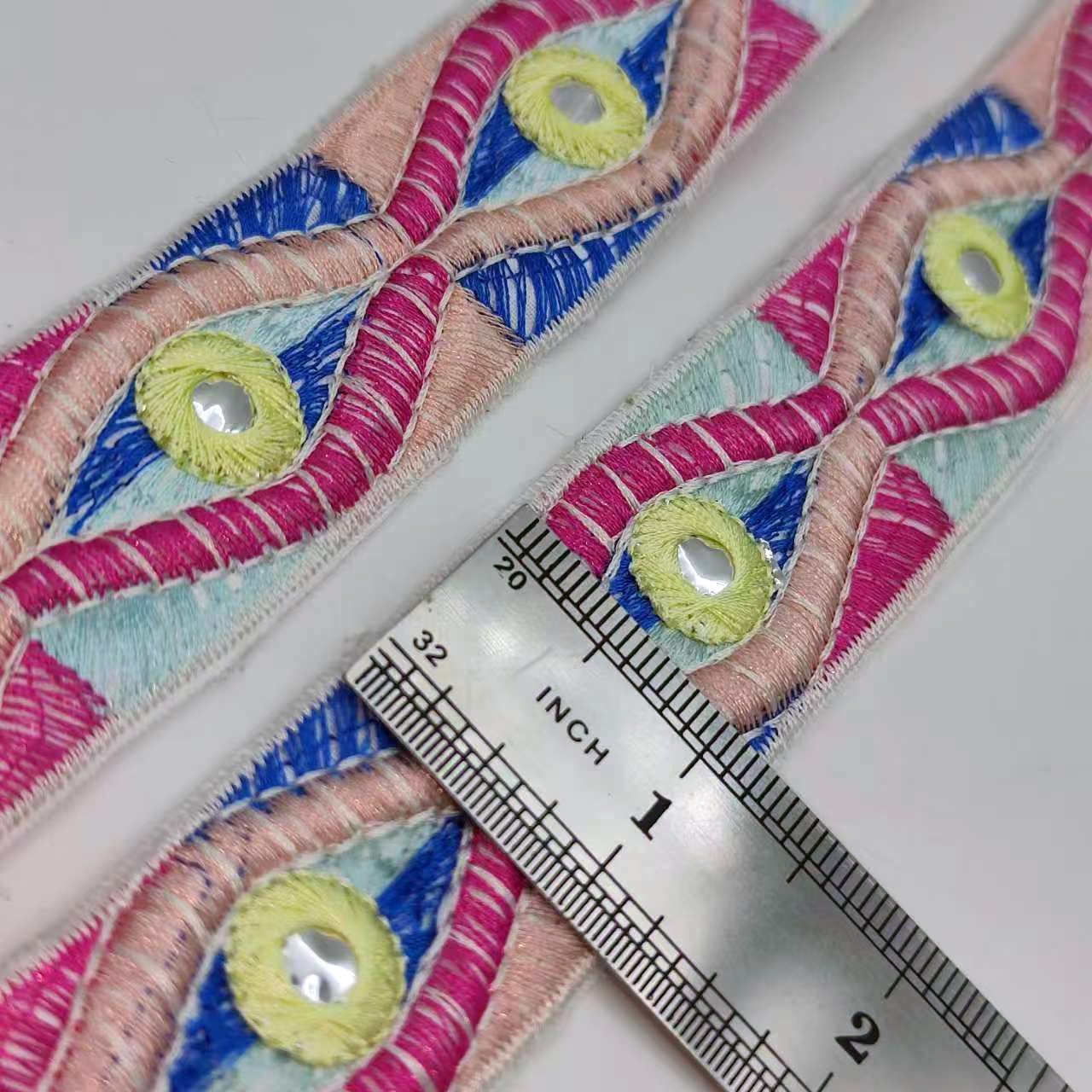 2 Yards Colorful Embroidered Lace Trim, 1.3 Inch Wide Pink Blue Lace Ribbon for Sewing Dress, Hat,Bag,Wedding Christmas Decor Supplies