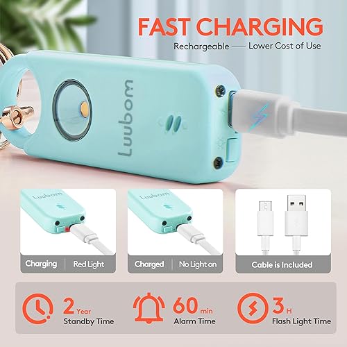 Miniatura 5 de Alarma de seguridad personal  Recargable, sirena fuerte de 135 dB, luz estroboscópica LED, alerta activada por vibración, artículos esenciales de